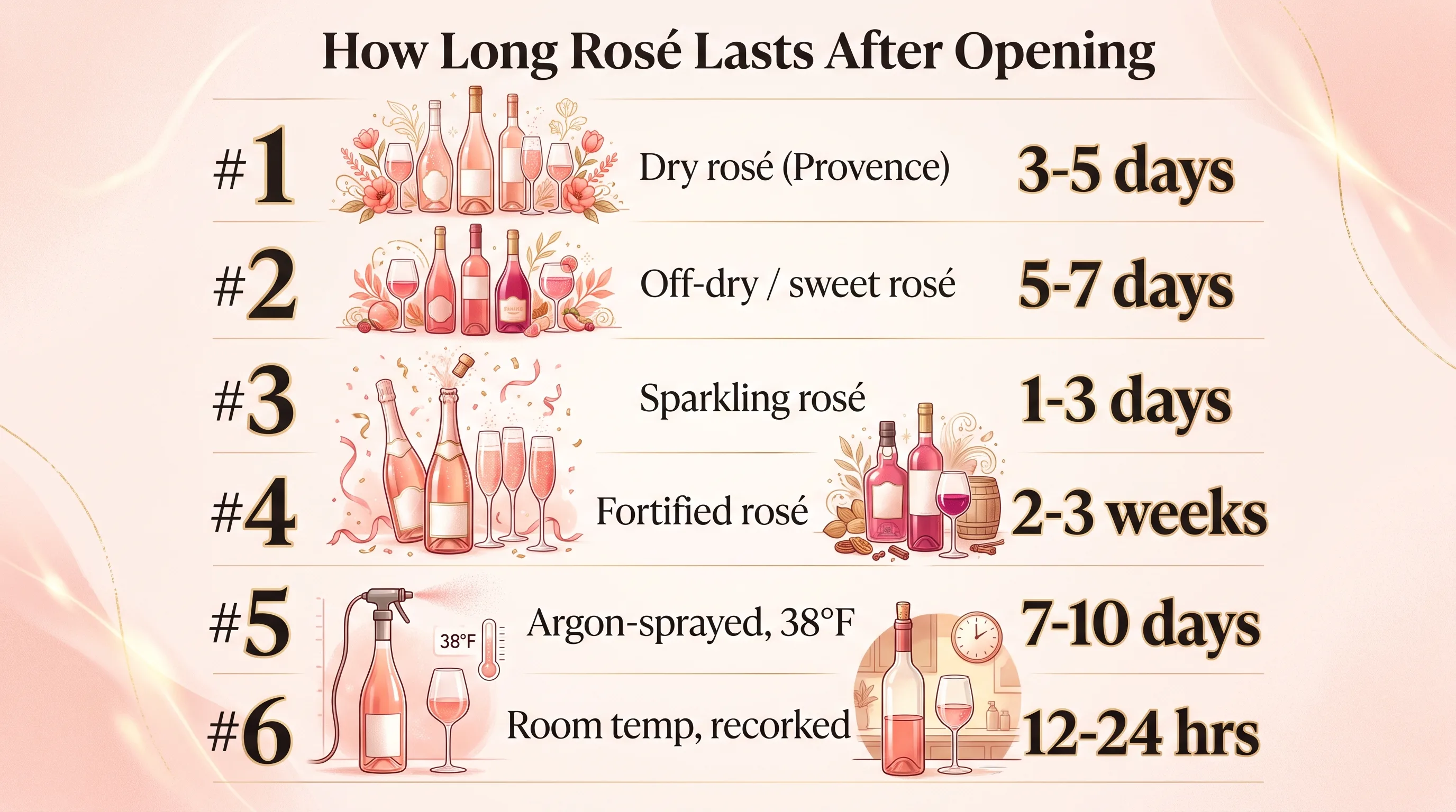 How Long Can Rose Wine Be Kept After Opening? 1 How Long Rosé Lasts After Opening — key facts at a glance