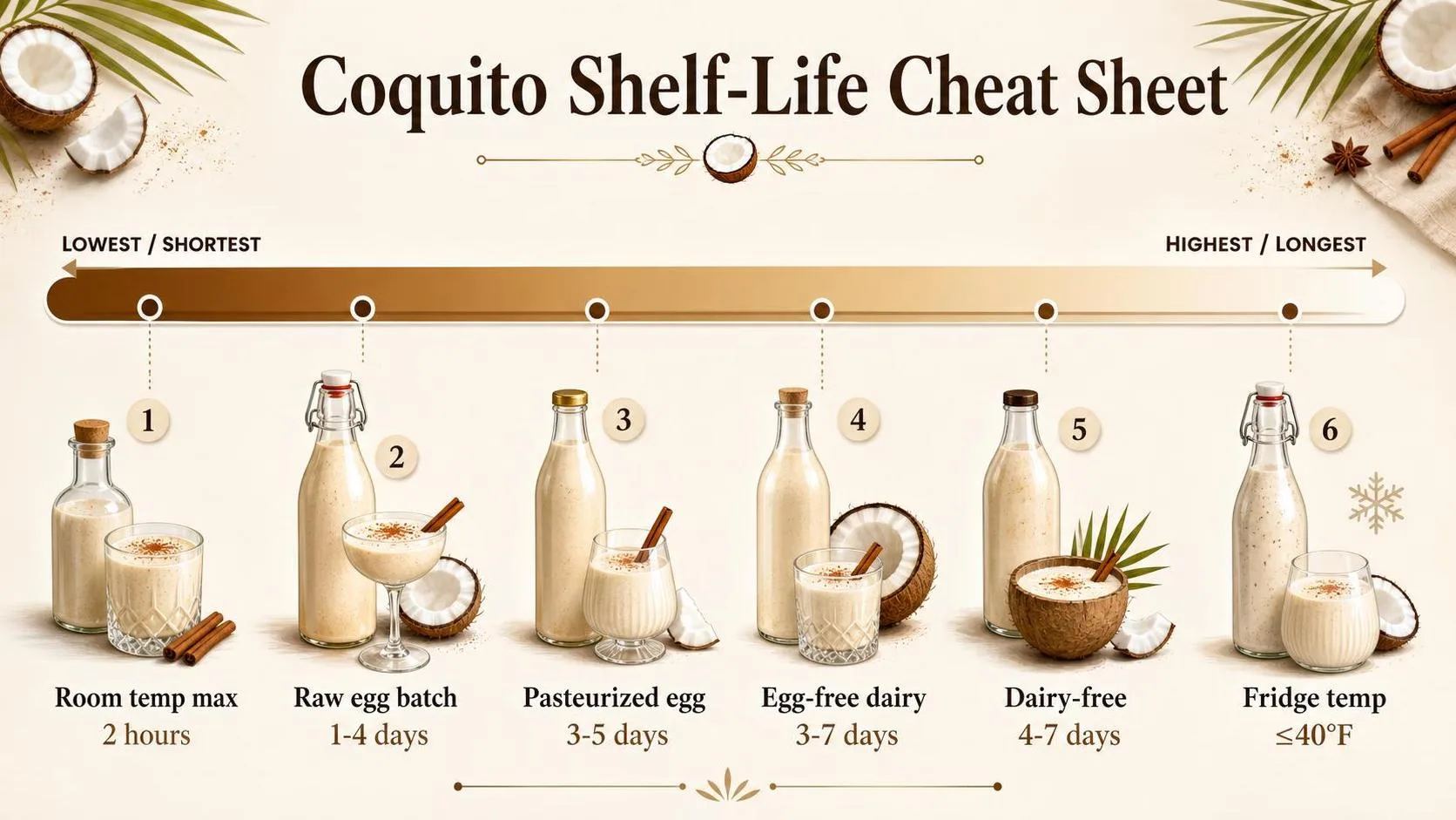 Coquito Shelf-Life Cheat Sheet — key facts at a glance