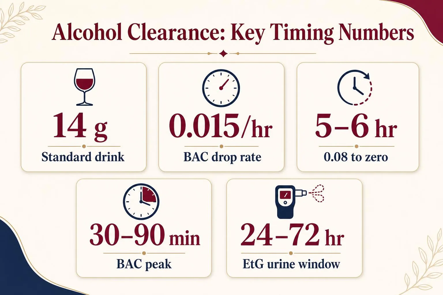 Alcohol Clearance: Key Timing Numbers — key facts at a glance