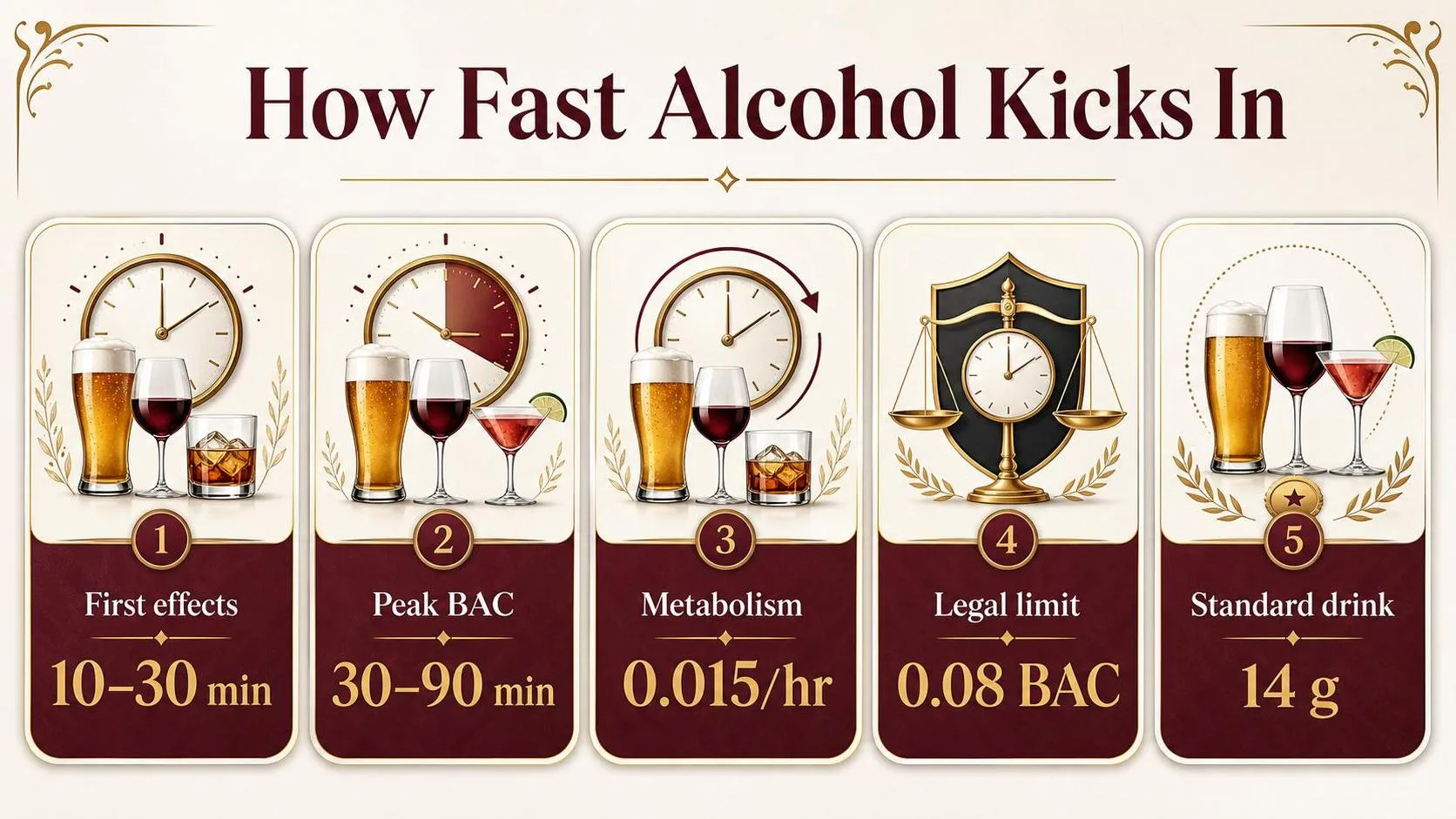 How Long Does It Take For Alcohol To Kick In? 1 How Fast Alcohol Kicks In — key facts at a glance