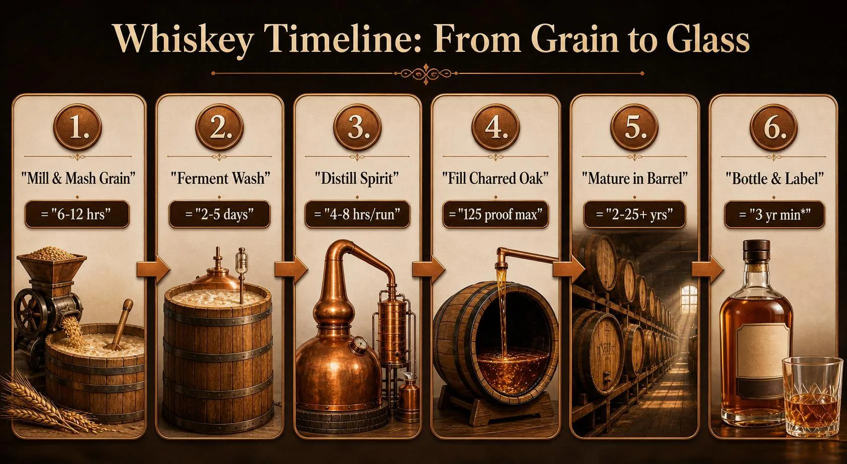 Whiskey Timeline: From Grain to Glass — key facts at a glance