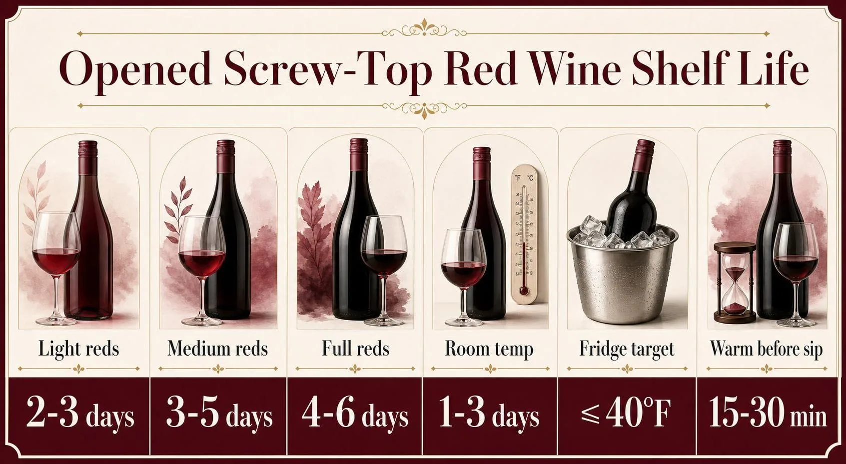 Opened Screw-Top Red Wine Shelf Life — key facts at a glance
