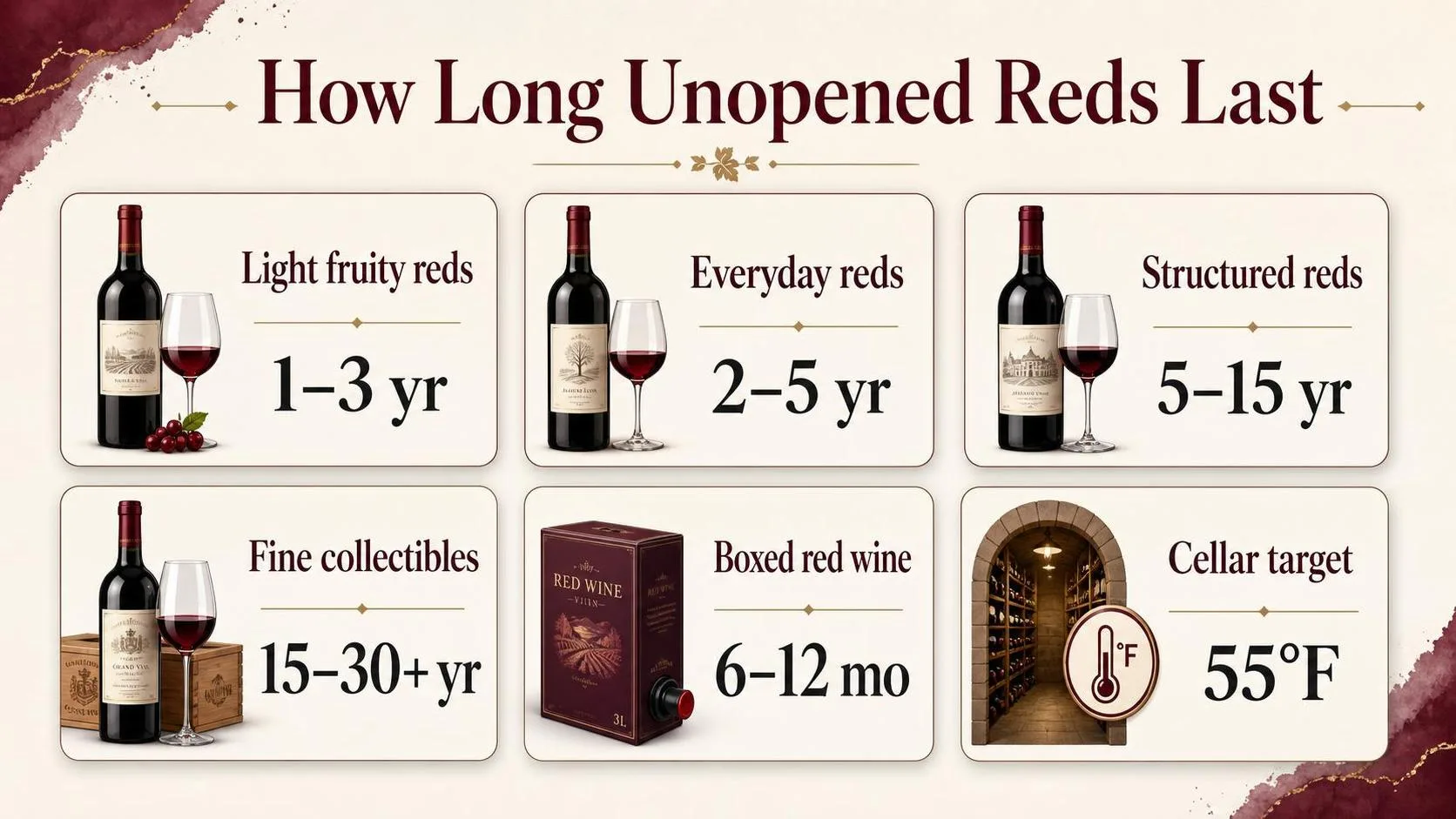 How Long Does Red Wine Last Unopened? 1 How Long Unopened Reds Last — key facts at a glance
