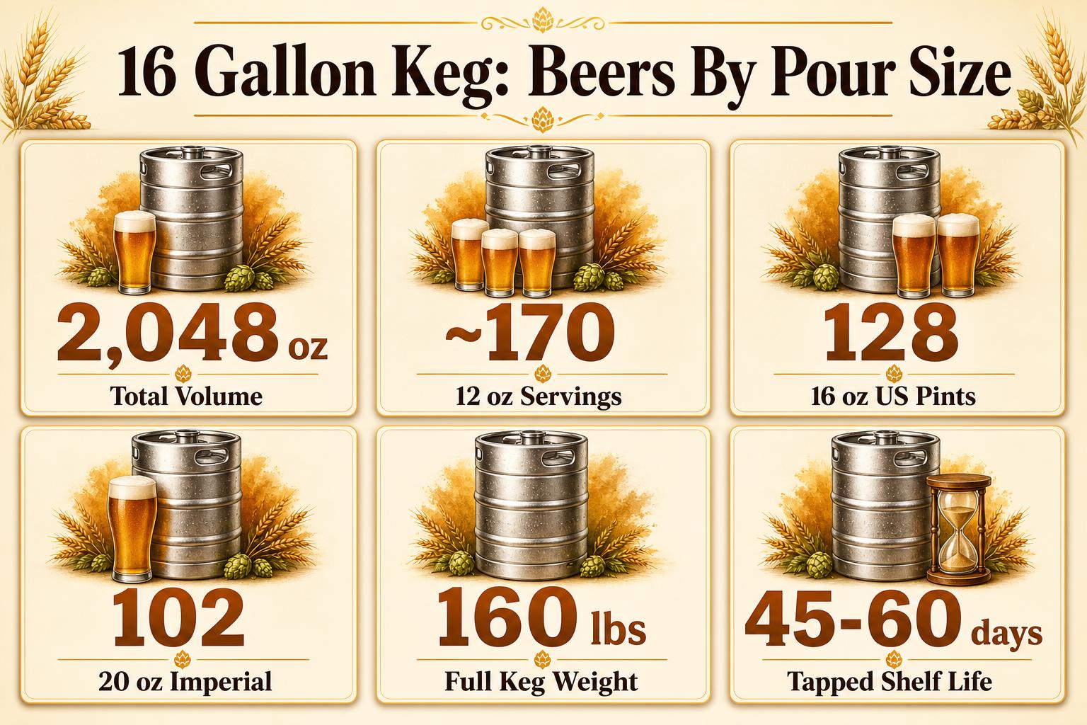 16 Gallon Keg: Beers By Pour Size — key facts at a glance