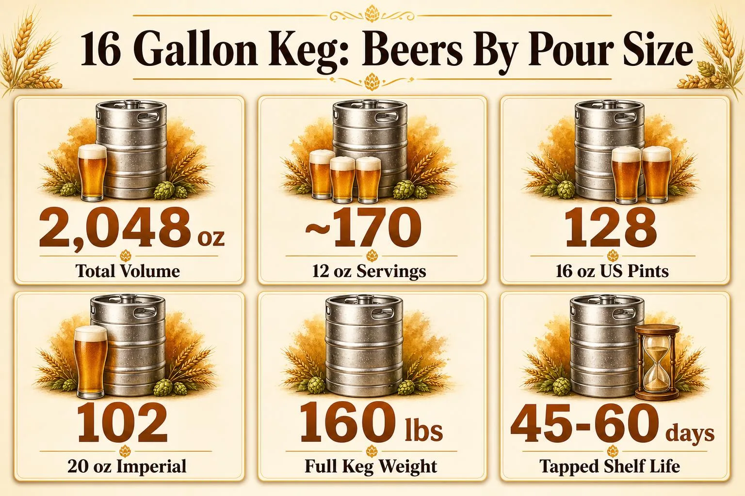 How Many Beers In A 16 Gallon Keg? 1 16 Gallon Keg: Beers By Pour Size — key facts at a glance