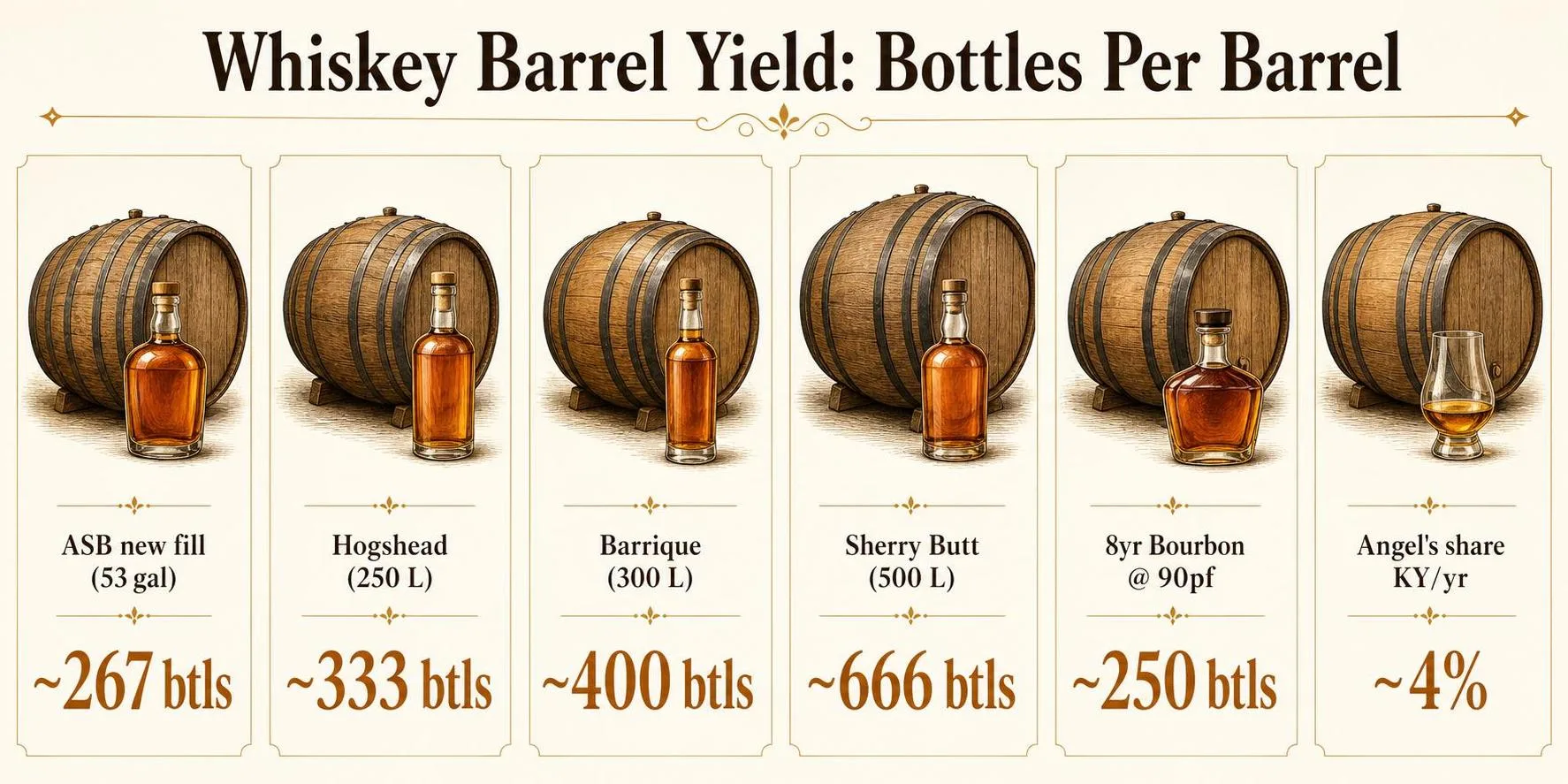 How Many Bottles In A Barrel Of Whiskey? 1 Whiskey Barrel Yield: Bottles Per Barrel — key facts at a glance