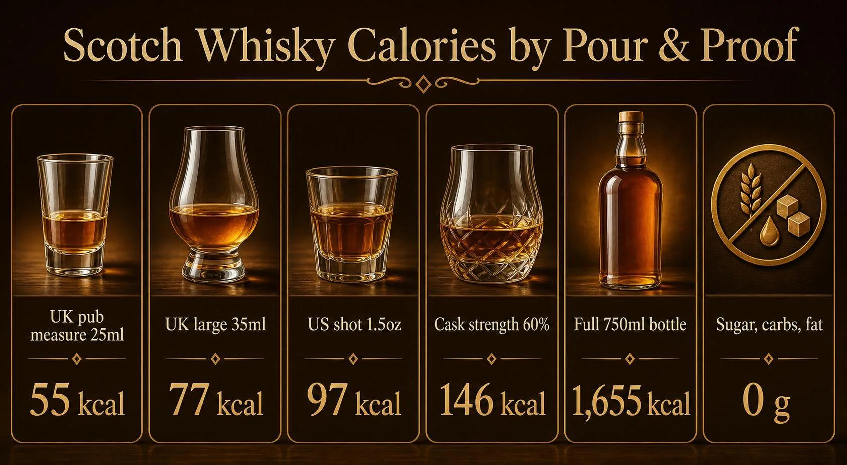 Scotch Whisky Calories by Pour & Proof — key facts at a glance