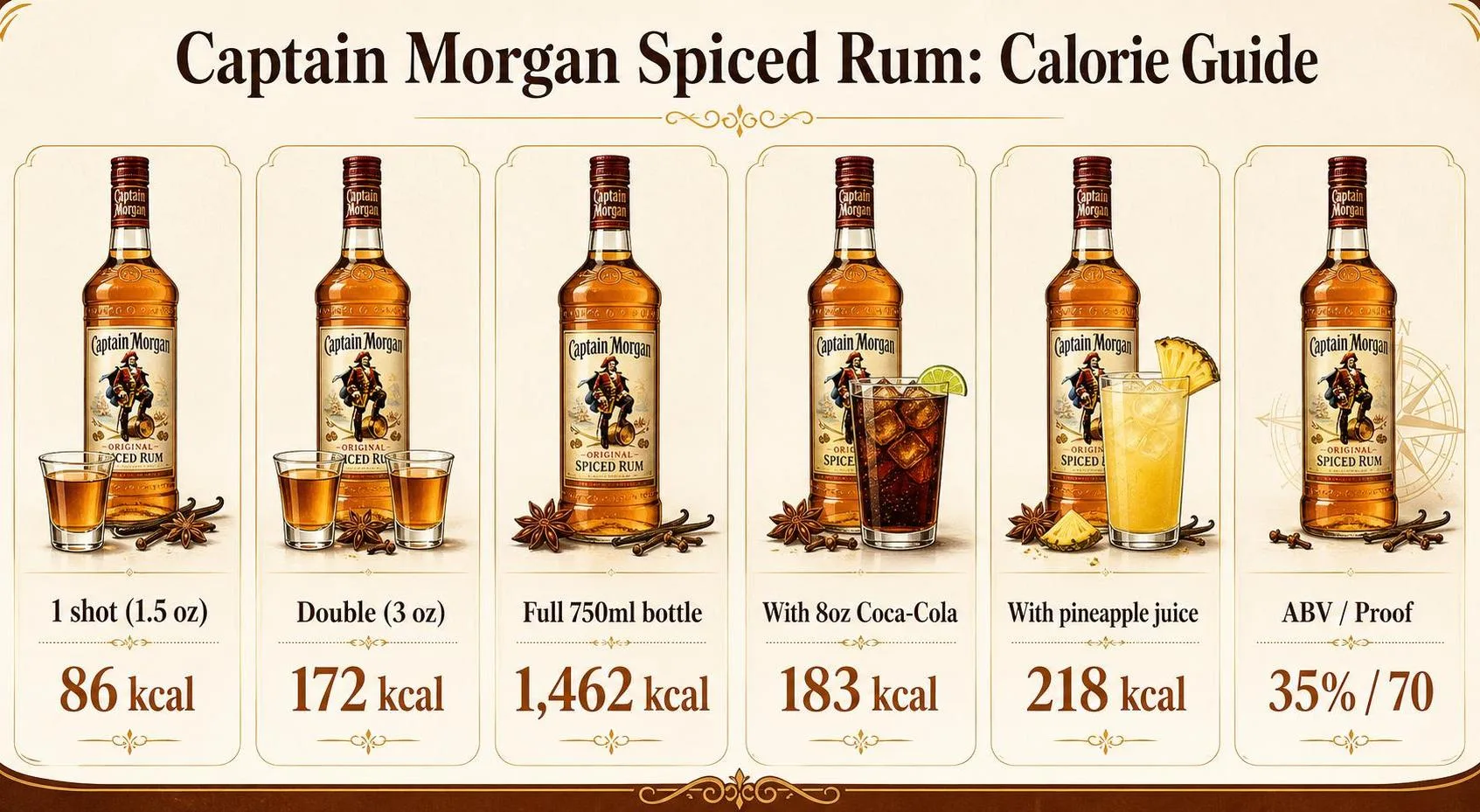Captain Morgan Spiced Rum: Calorie Guide — key facts at a glance