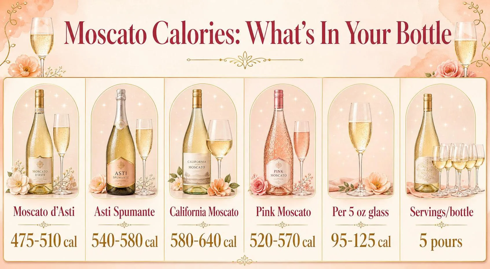 How Many Calories In A Bottle Of Moscato? 1 Moscato Calories: What's In Your Bottle — key facts at a glance