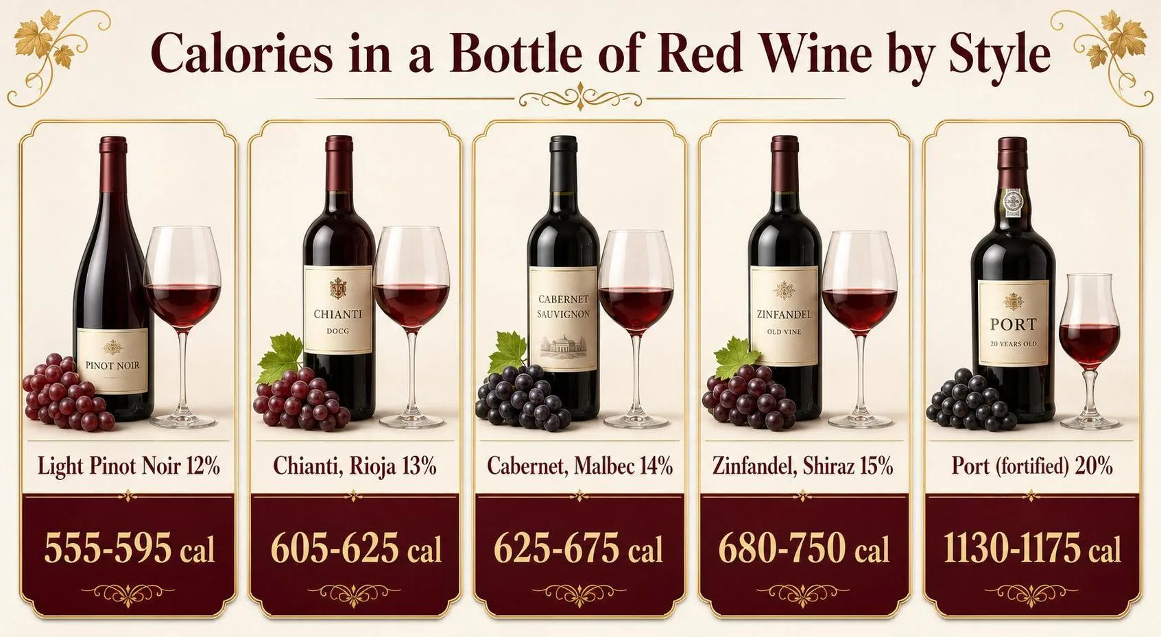 How Many Calories In A Bottle Of Red Wine? Find Out Now 1 Calories in a Bottle of Red Wine by Style — key facts at a glance