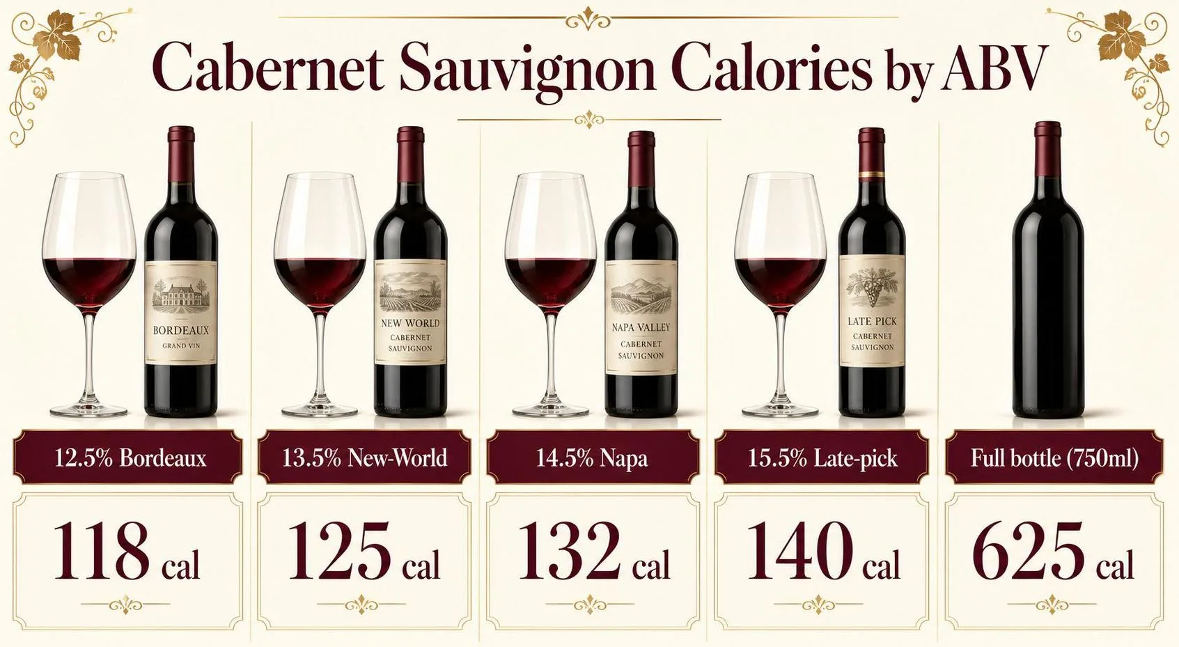 Cabernet Sauvignon Calories by ABV — key facts at a glance