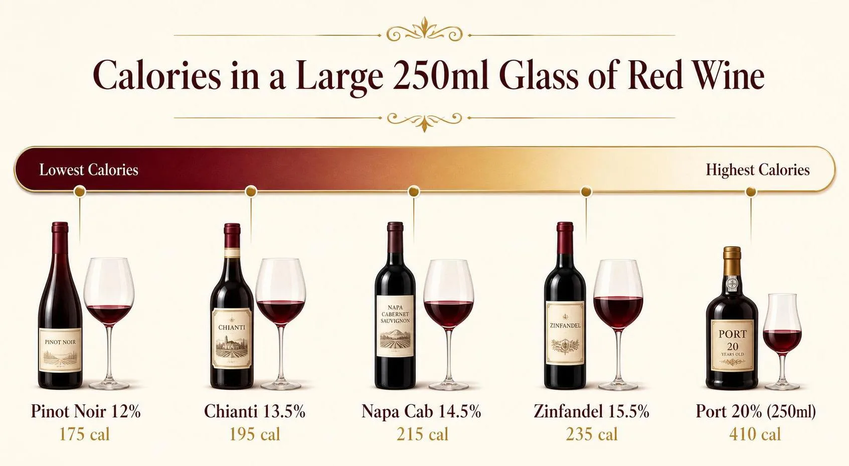 How Many Calories In A Large Glass Of Red Wine? 1 Calories in a Large 250ml Glass of Red Wine — key facts at a glance