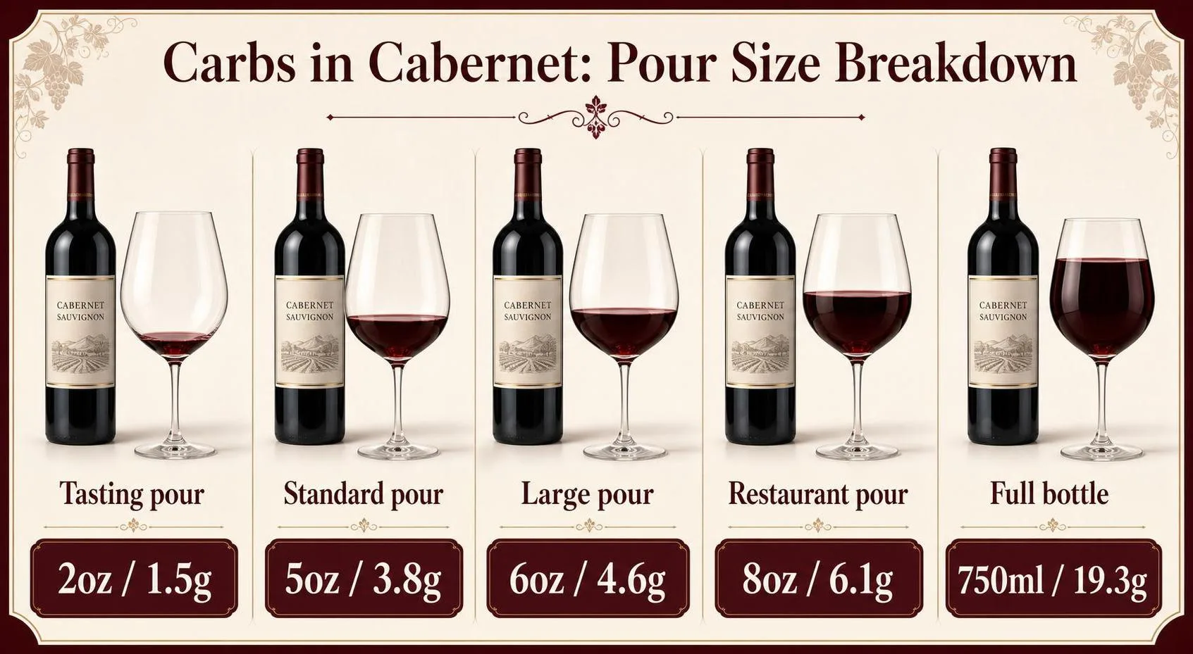 How Many Carbs In A Glass Of Cabernet? 1 Carbs in Cabernet: Pour Size Breakdown — key facts at a glance