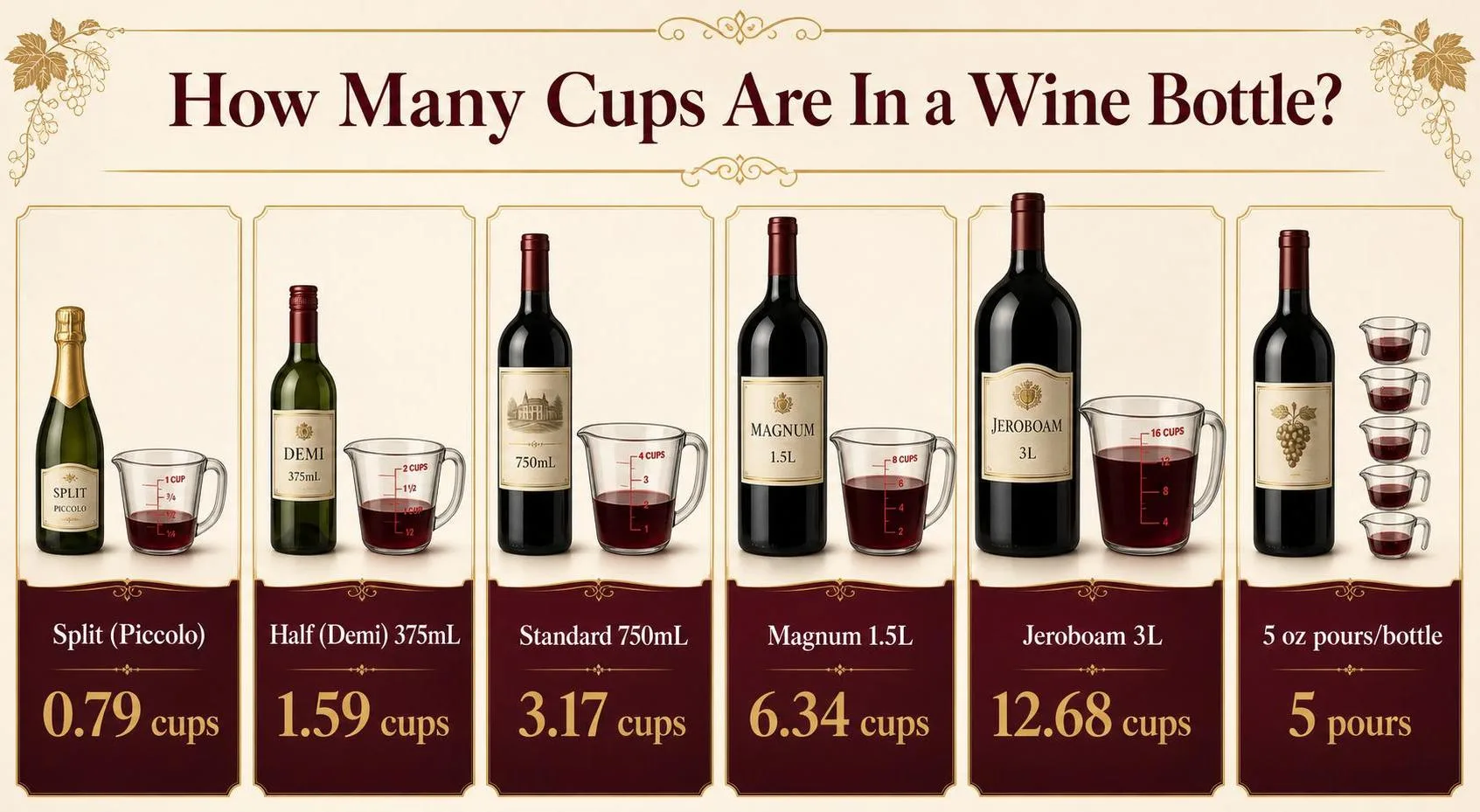 How Many Cups In A Wine Bottle? 1 How Many Cups Are In a Wine Bottle? — key facts at a glance
