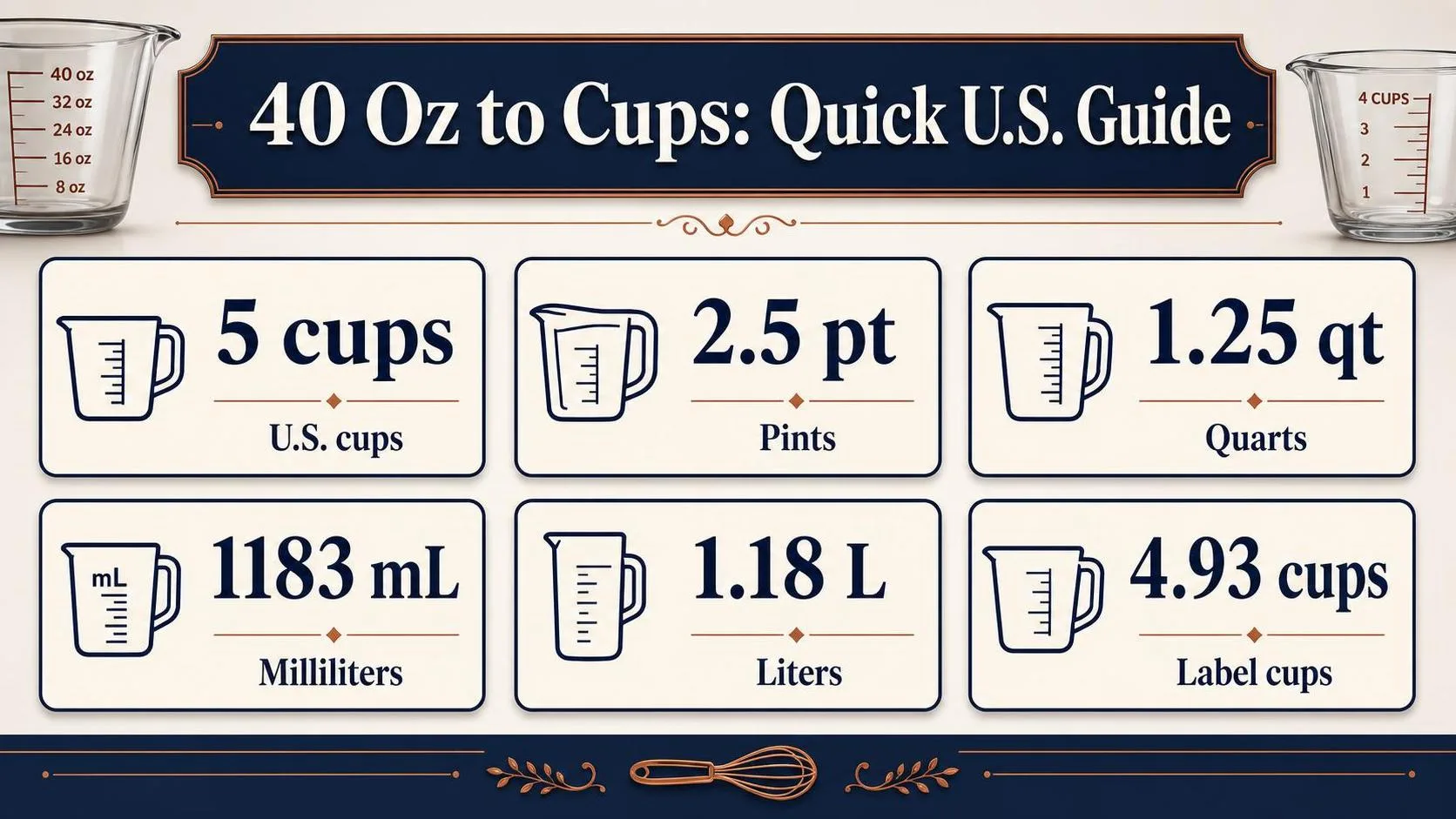 How Many Cups Is 40 Oz? 1 40 Oz to Cups: Quick U.S. Guide — key facts at a glance