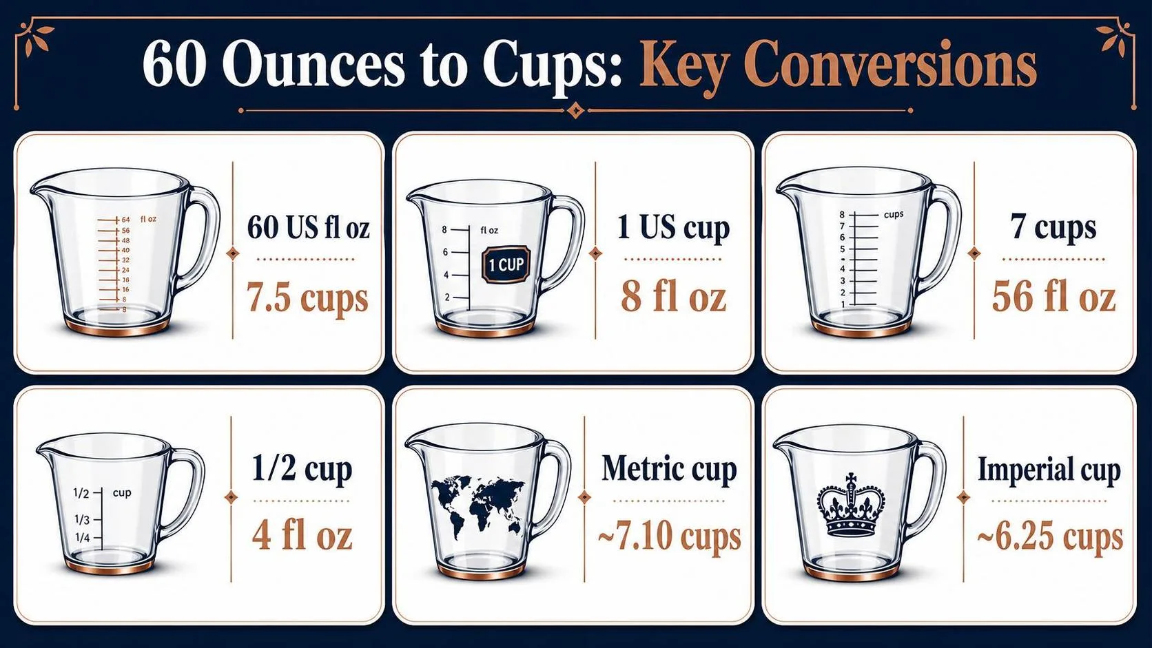 How Many Cups Is 60 Ounces? 1 60 Ounces to Cups: Key Conversions — key facts at a glance