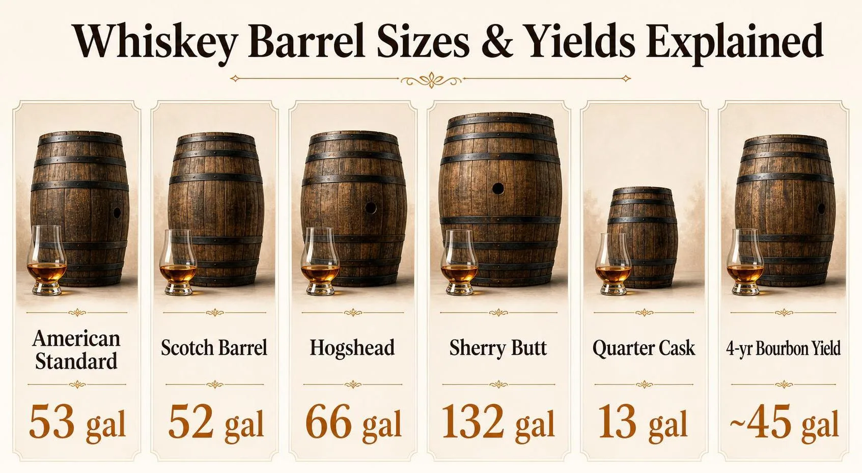 How Many Gallons Are in a Barrel of Whiskey? Full Expert Guide to Whiskey Barrel Sizes, History & Measurements 1 Whiskey Barrel Sizes & Yields Explained — key facts at a glance