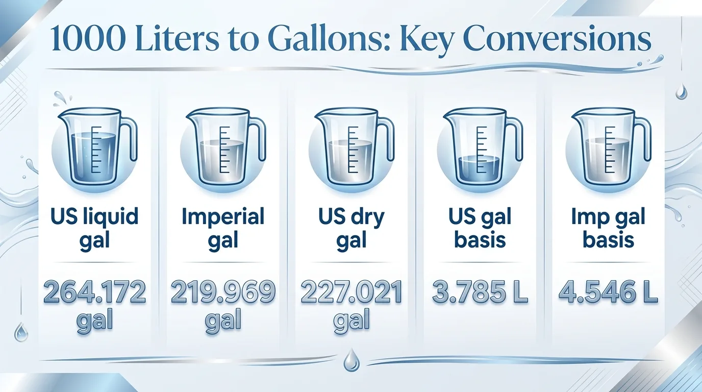 How Many Gallons Is 1000 L? 1 1000 Liters to Gallons: Key Conversions — key facts at a glance