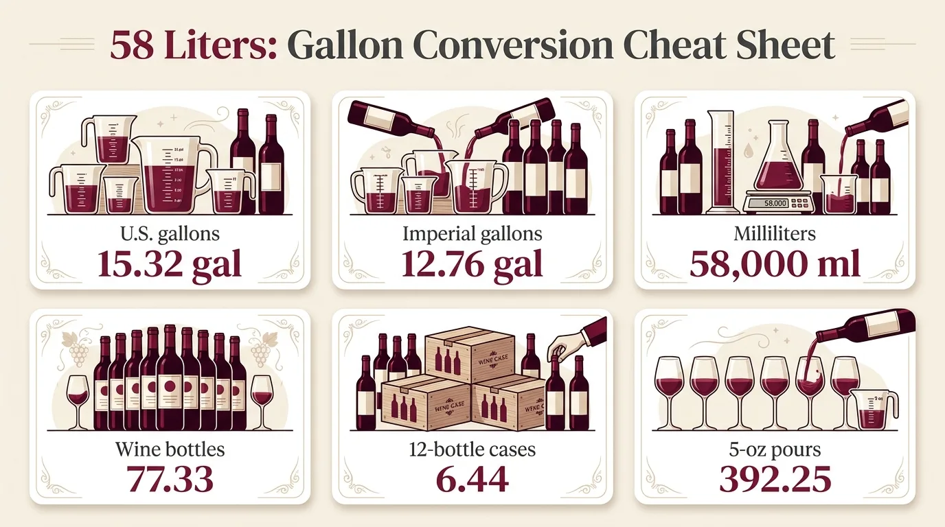 58 Liters: Gallon Conversion Cheat Sheet — key facts at a glance