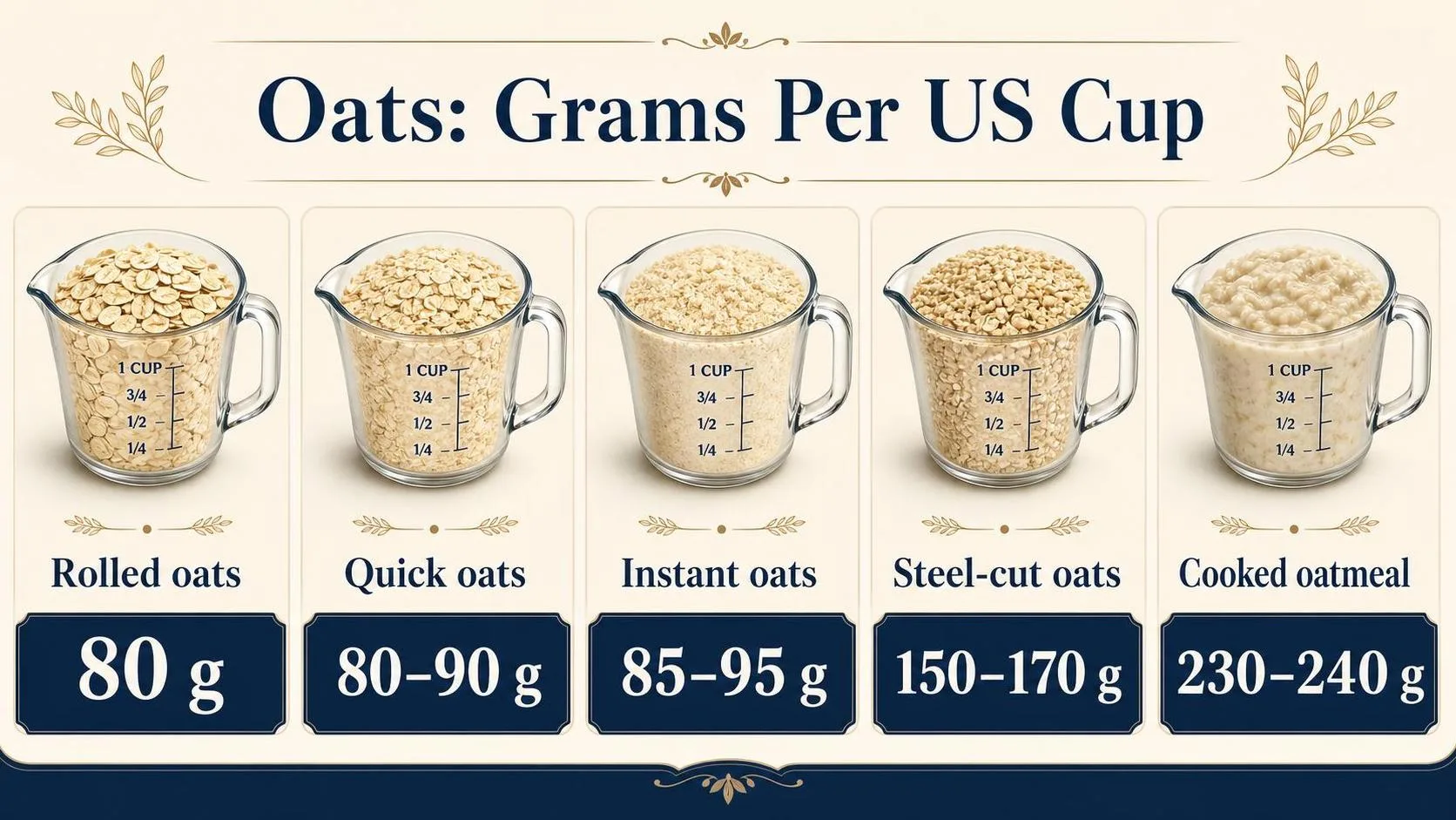 How Many Grams In A Cup Of Oats? The Most Accurate Guide for Home Cooks and Meal Preppers 1 Oats: Grams Per US Cup — key facts at a glance