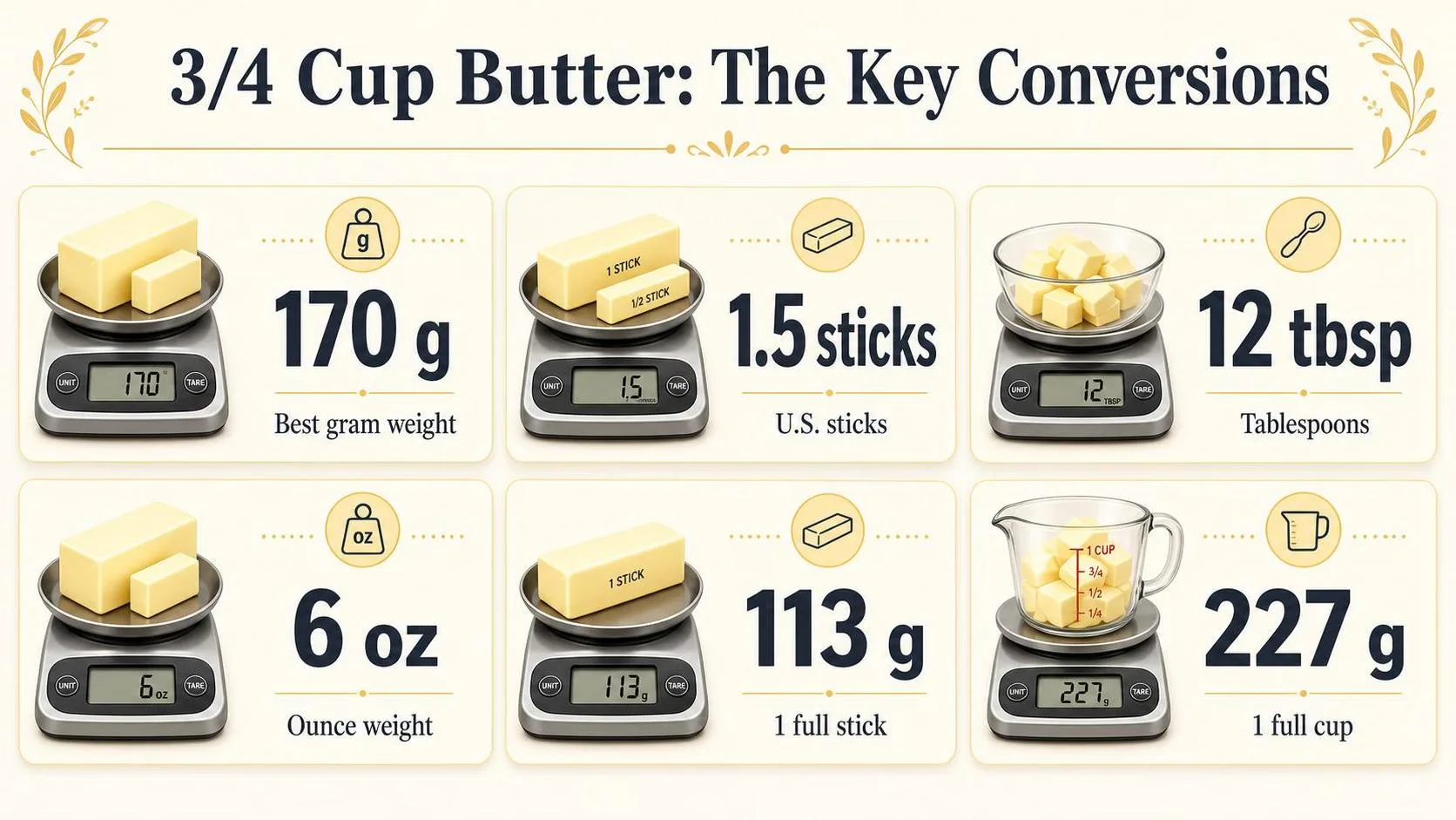 3/4 Cup Butter: The Key Conversions — key facts at a glance