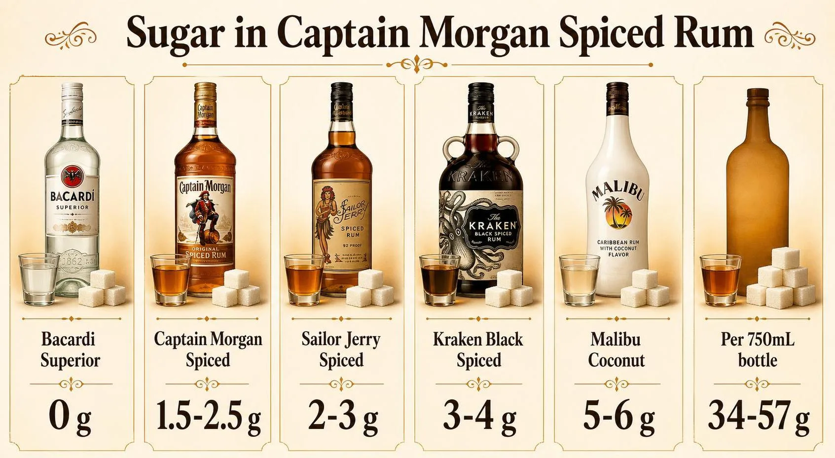 How Many Grams Of Sugar In Captain Morgan Spiced Rum? 1 Sugar in Captain Morgan Spiced Rum — key facts at a glance