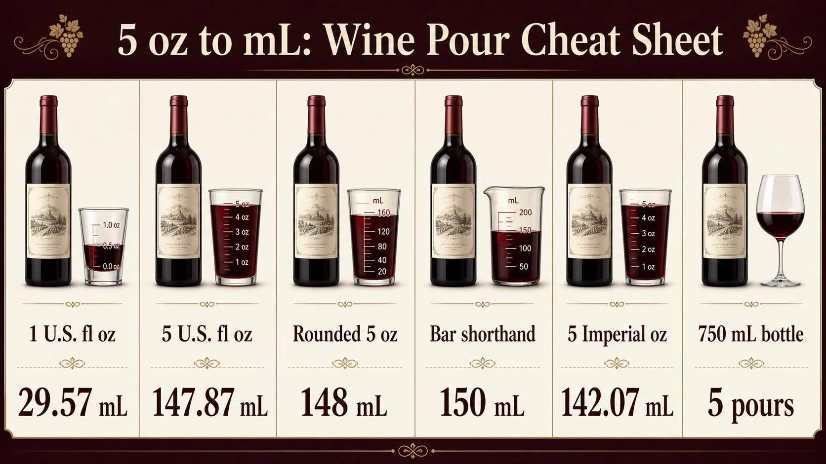 How Many Ml Is 5 Oz? 1 5 oz to mL: Wine Pour Cheat Sheet — key facts at a glance