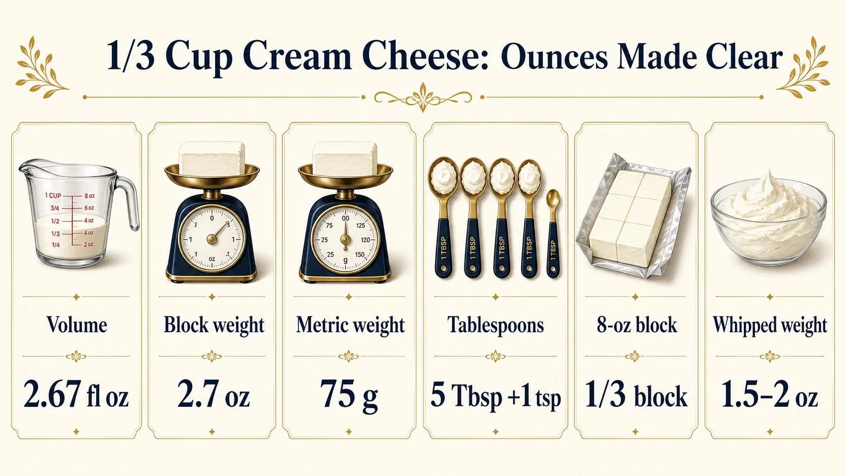 1/3 Cup Cream Cheese: Ounces Made Clear — key facts at a glance