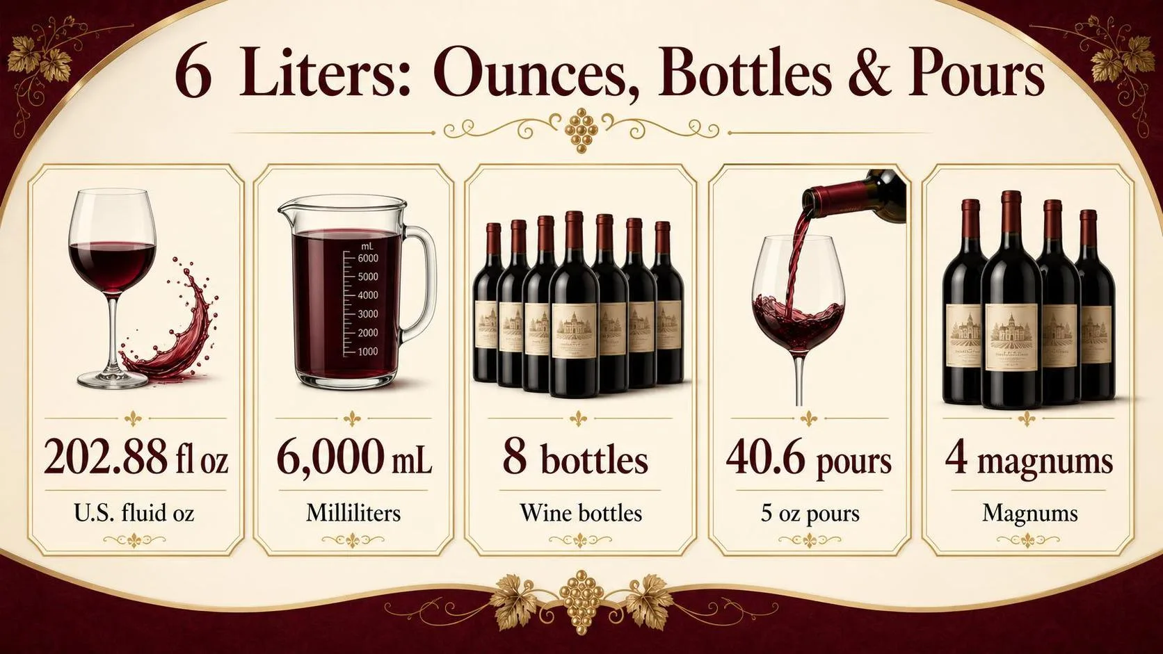 6 Liters: Ounces, Bottles & Pours — key facts at a glance