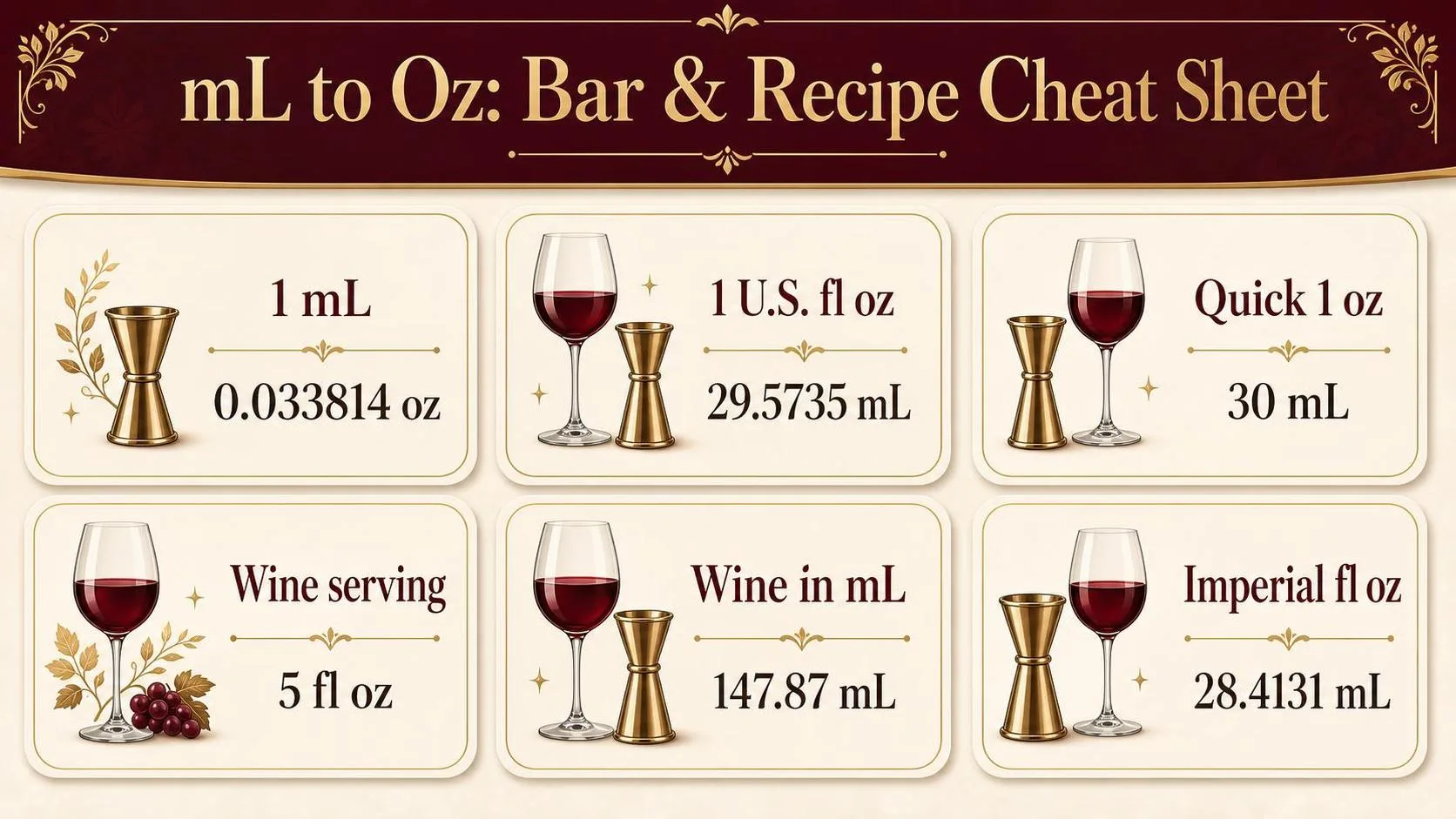 mL to Oz: Bar & Recipe Cheat Sheet — key facts at a glance