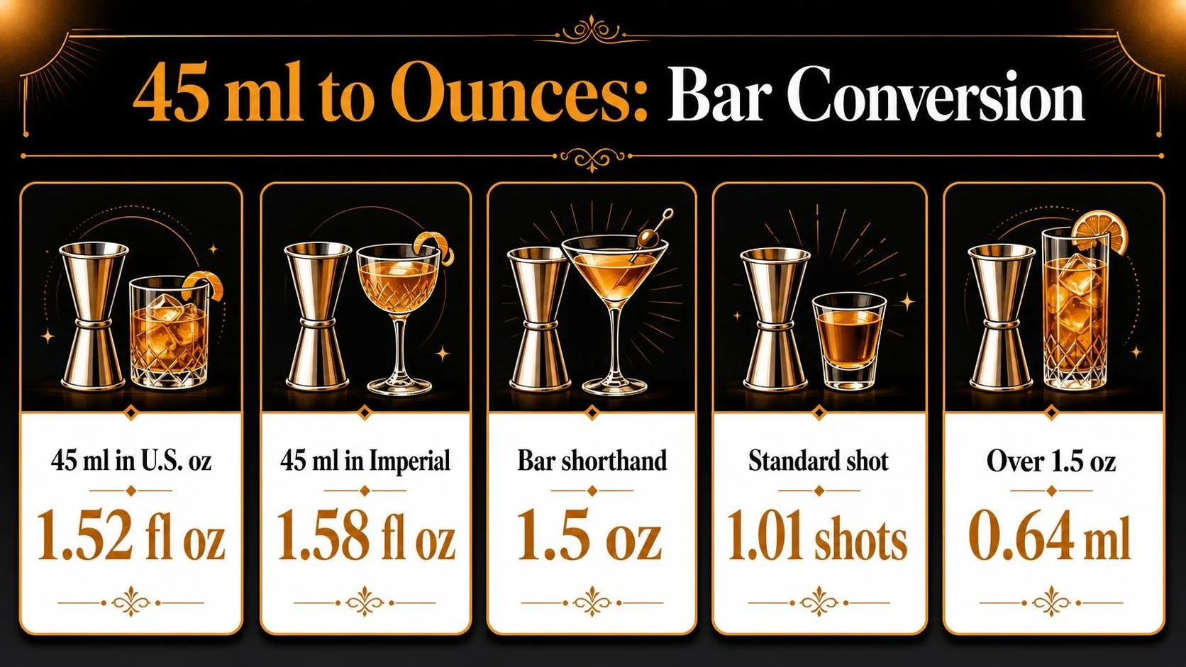 How Many Oz Is 45 Ml? 1 45 ml to Ounces: Bar Conversion — key facts at a glance