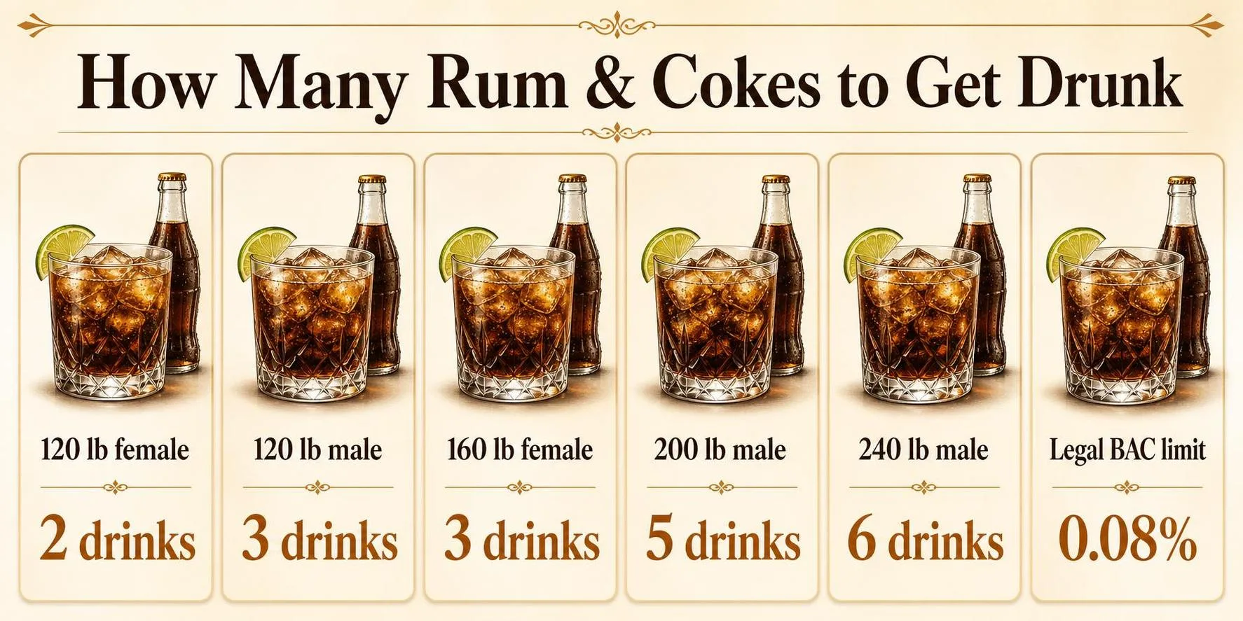 How Many Rum And Cokes To Get Drunk? 1 How Many Rum & Cokes to Get Drunk — key facts at a glance