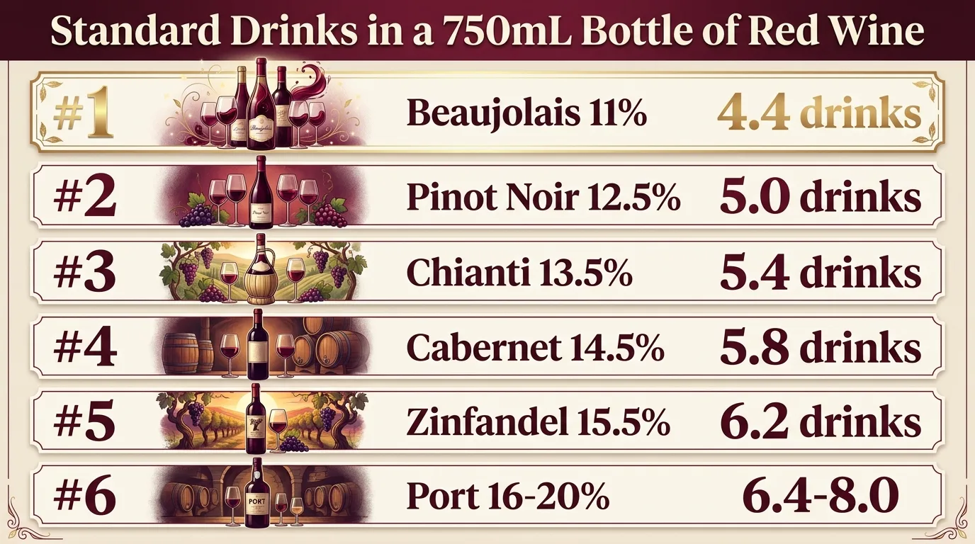 How Many Standard Drinks In A Bottle Of Red Wine? 1 Standard Drinks in a 750mL Bottle of Red Wine — key facts at a glance