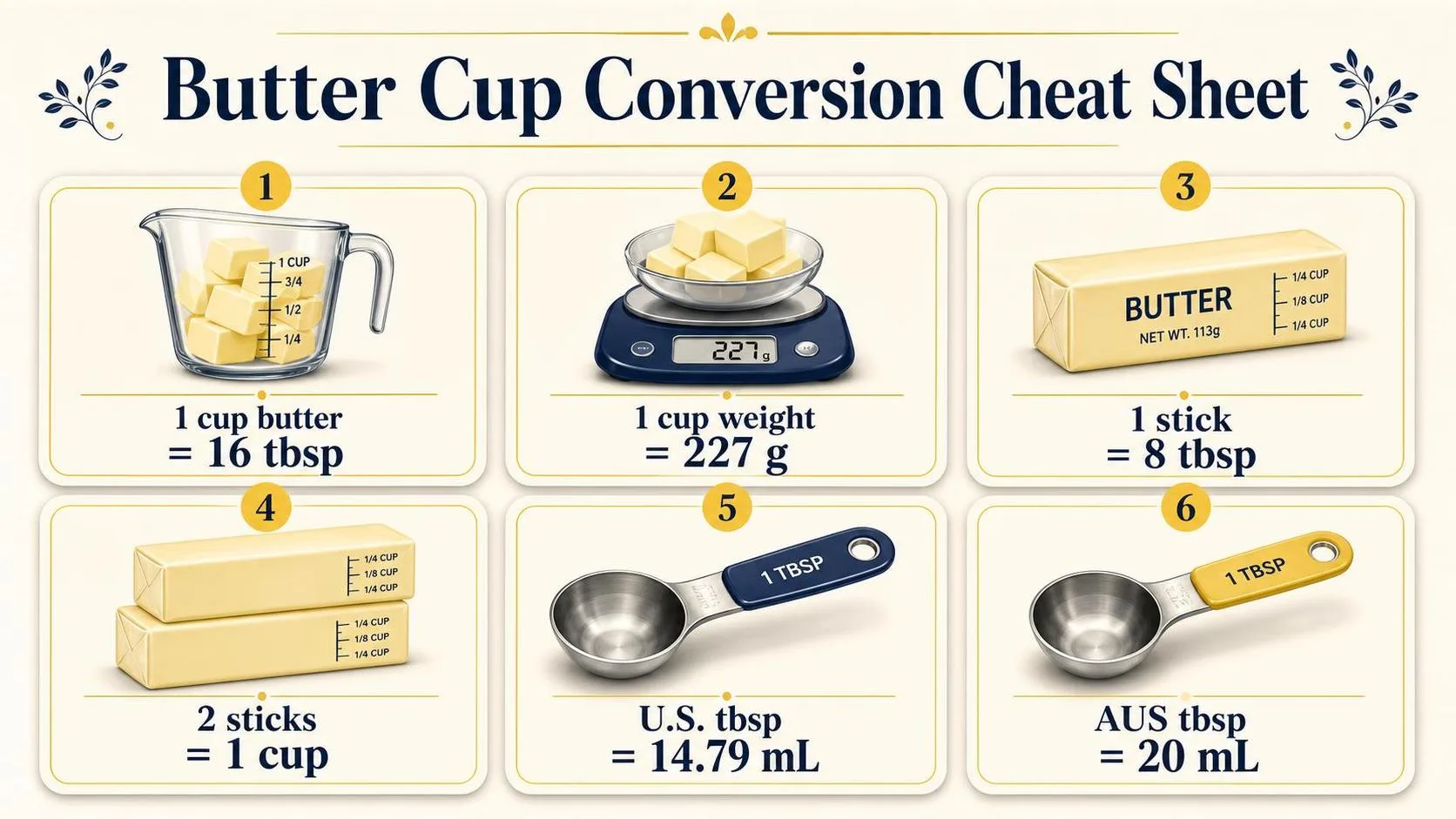 Butter Cup Conversion Cheat Sheet — key facts at a glance