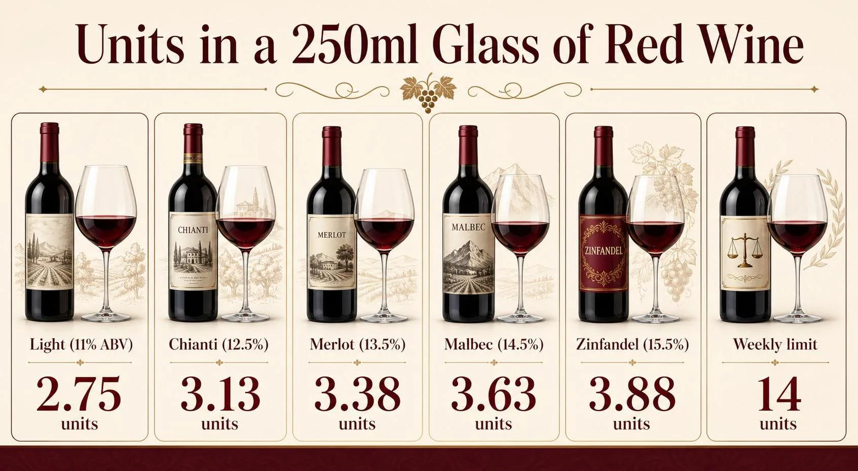 Units in a 250ml Glass of Red Wine — key facts at a glance