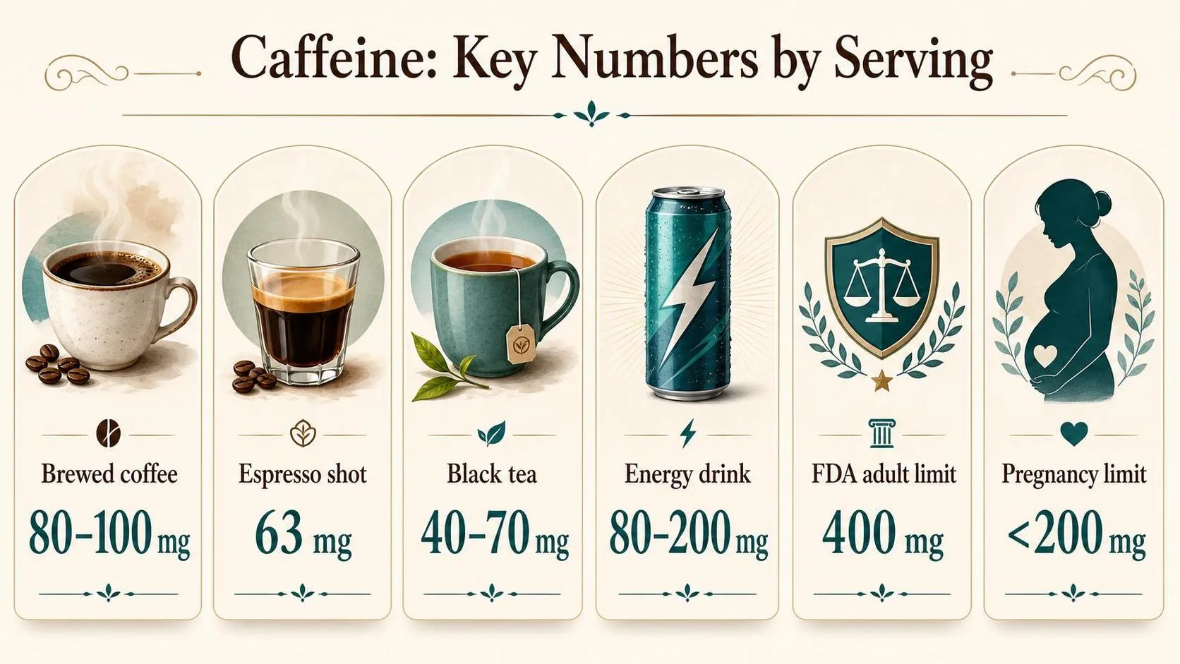Caffeine: Key Numbers by Serving — key facts at a glance