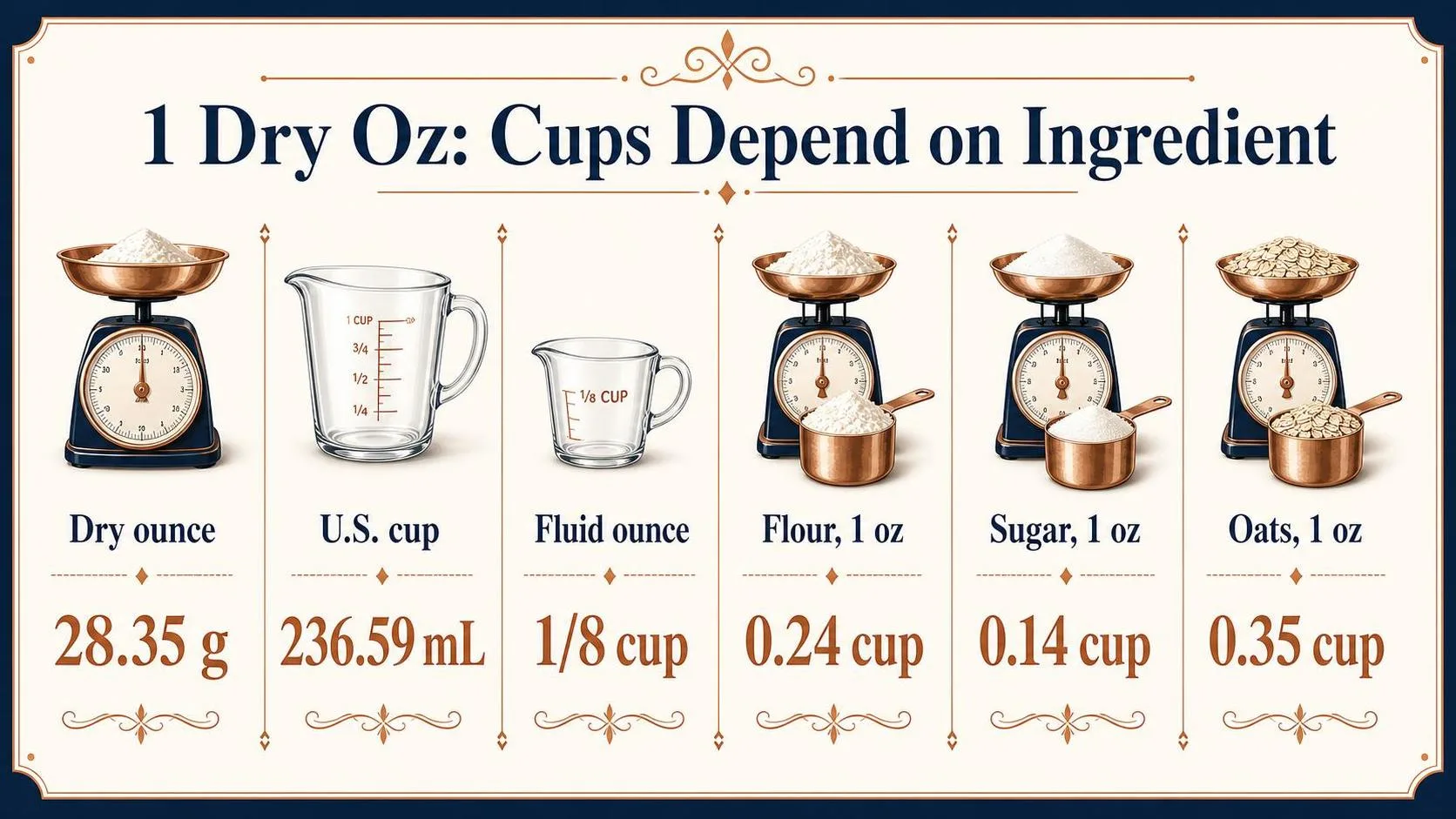 How Much Is 1 Oz Dry In Cups? 1 1 Dry Oz: Cups Depend on Ingredient — key facts at a glance