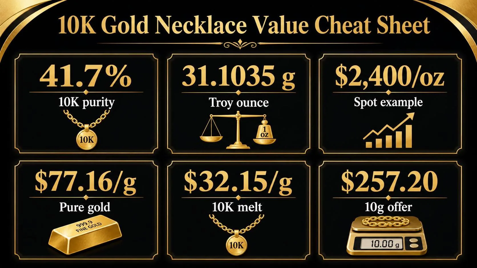 10K Gold Necklace Value Cheat Sheet — key facts at a glance