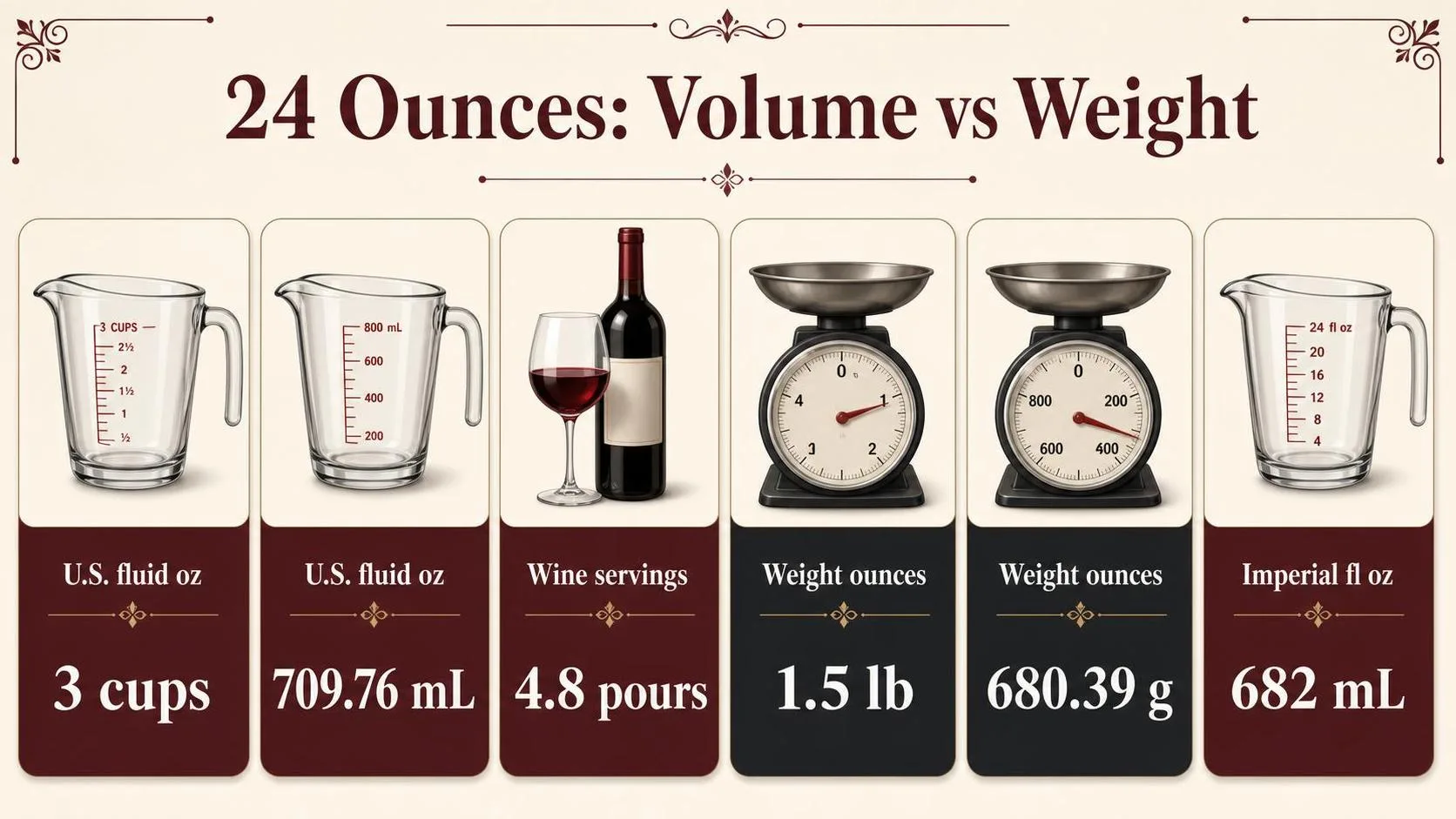 How Much Is 24 Ounces? 1 24 Ounces: Volume vs Weight — key facts at a glance