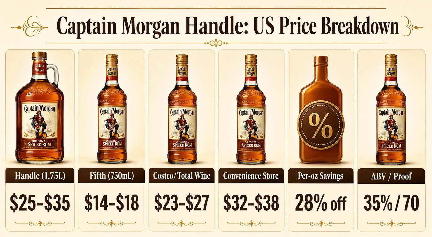 How Much Is A Handle Of Captain Morgan Rum? 1 Captain Morgan Handle: US Price Breakdown — key facts at a glance