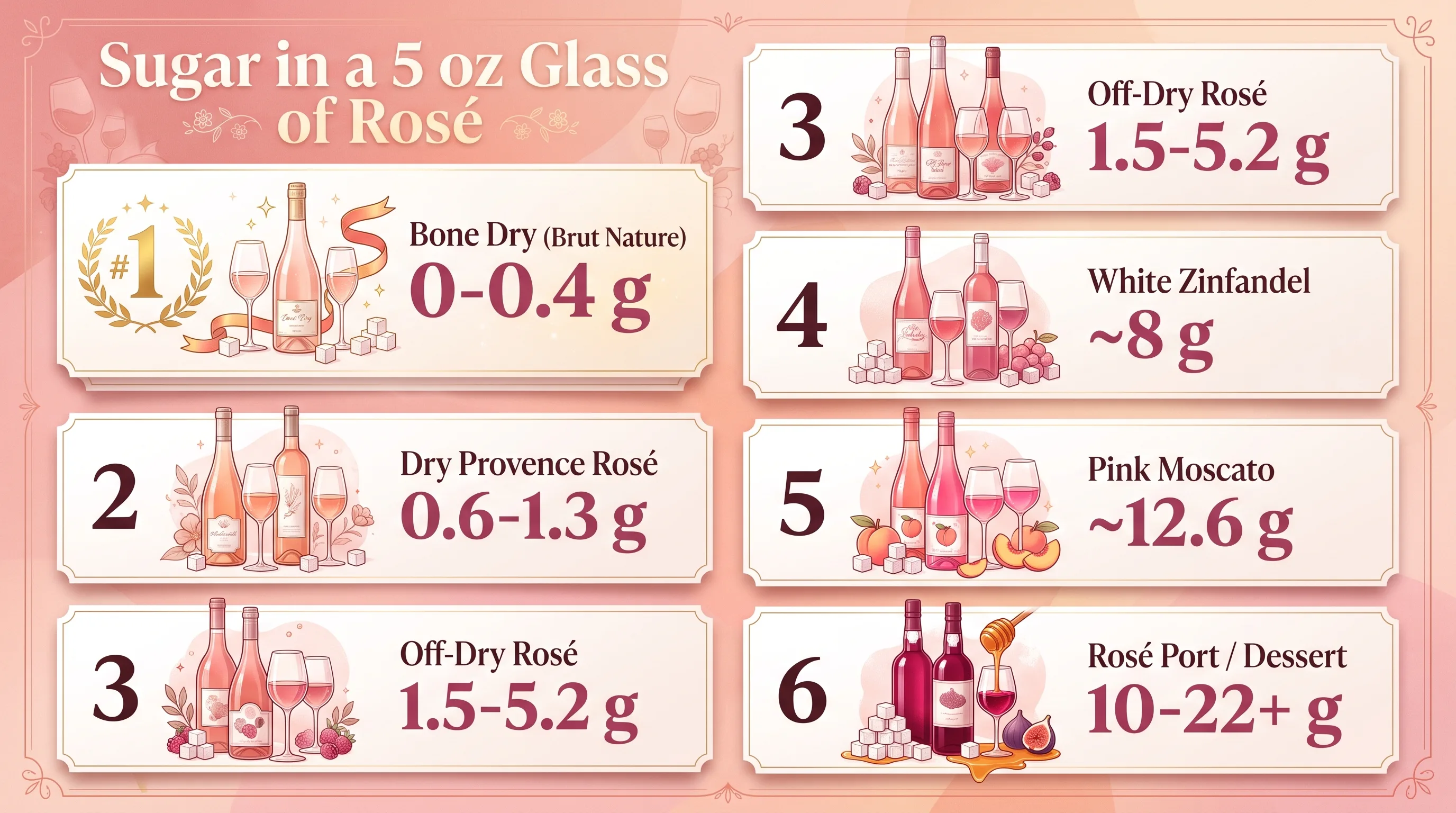 Sugar in a 5 oz Glass of Rosé — key facts at a glance