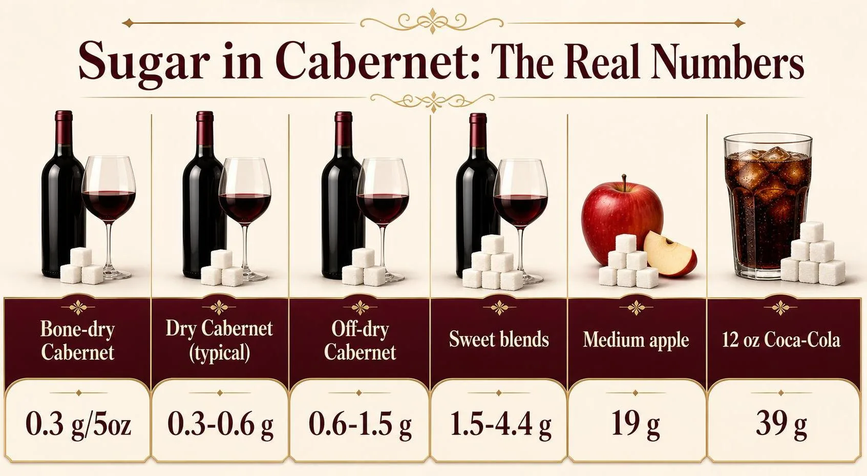 How Much Sugar In Cabernet Red Wine? 1 Sugar in Cabernet: The Real Numbers — key facts at a glance