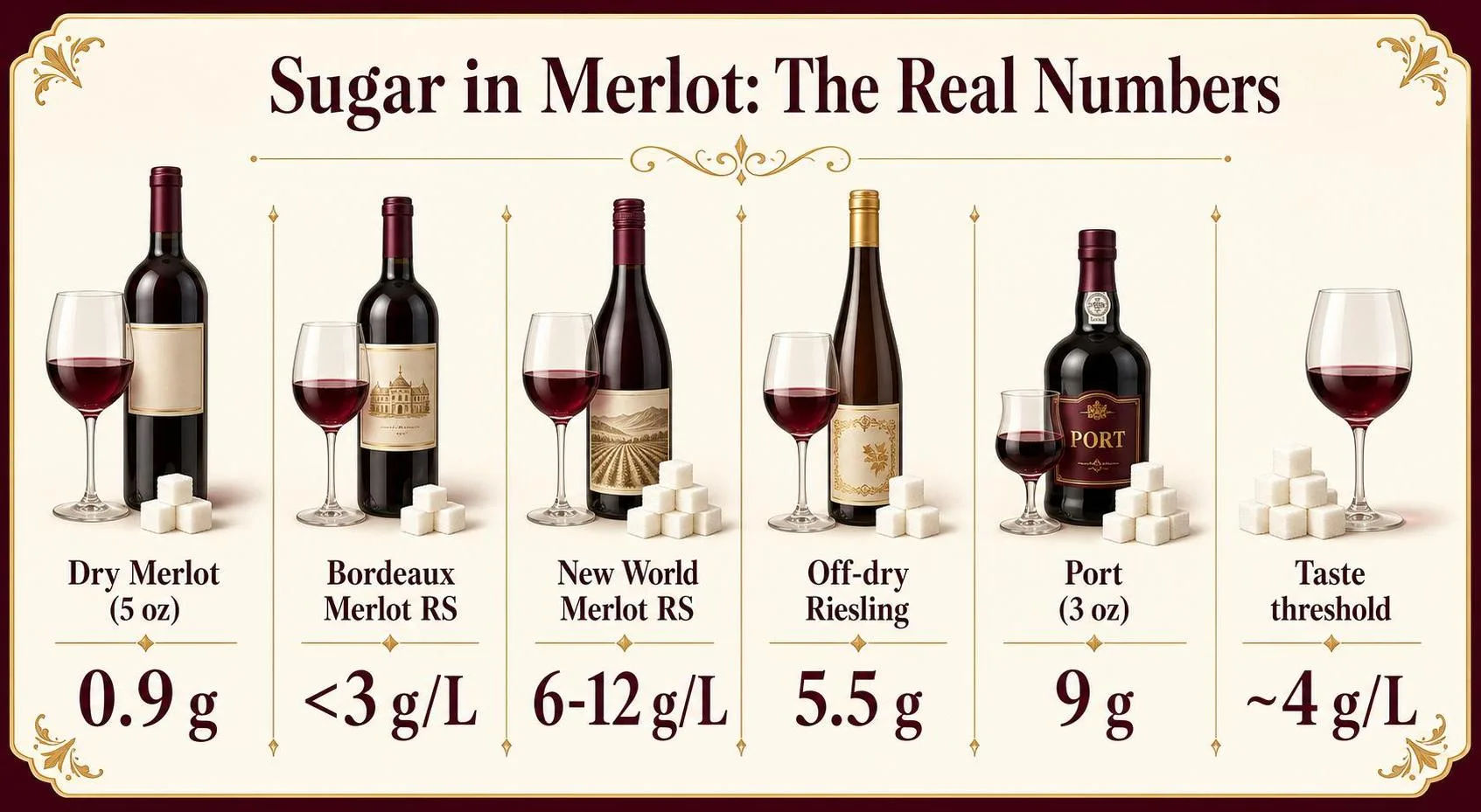 Sugar in Merlot: The Real Numbers — key facts at a glance