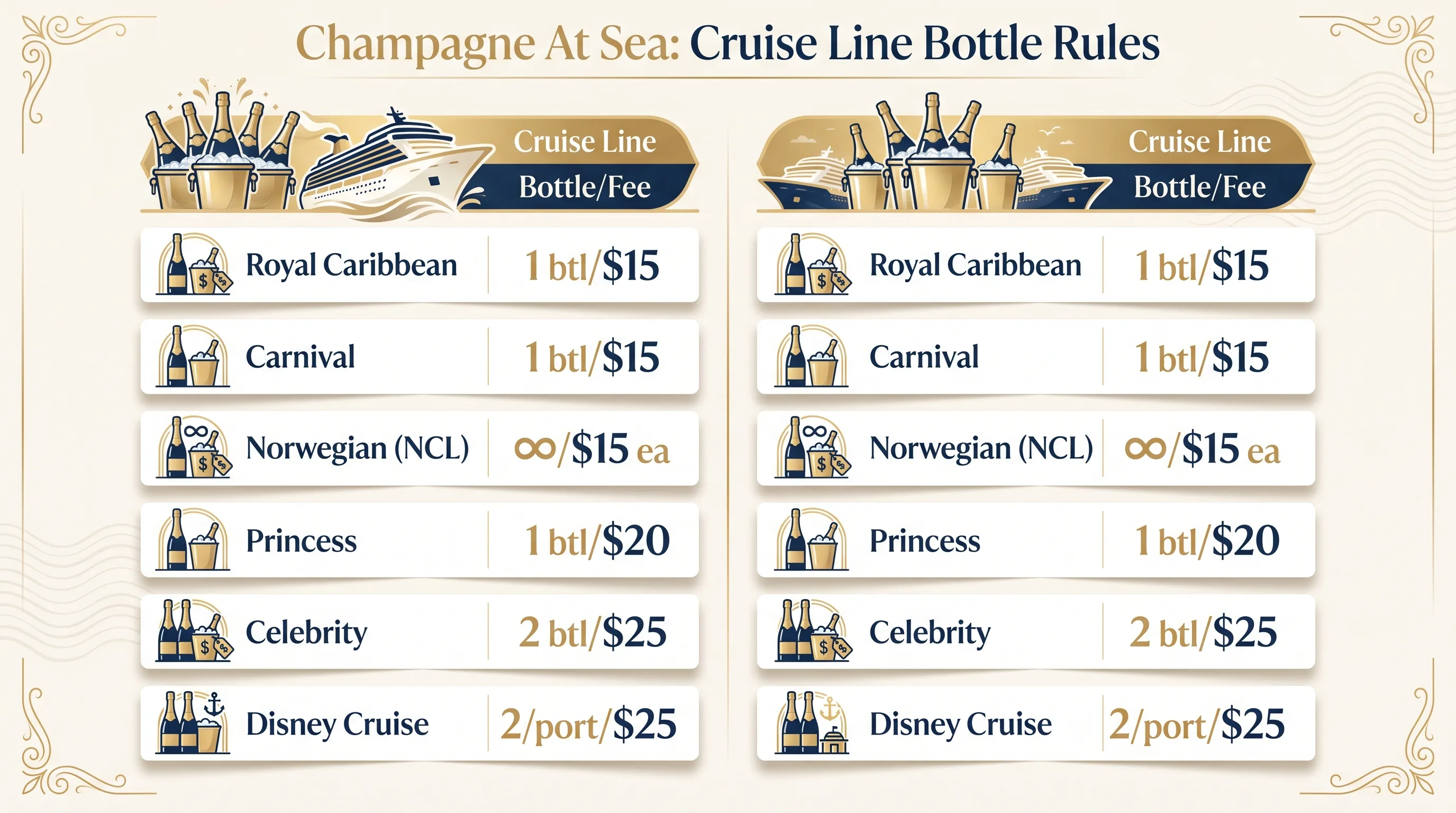 Champagne At Sea: Cruise Line Bottle Rules — key facts at a glance