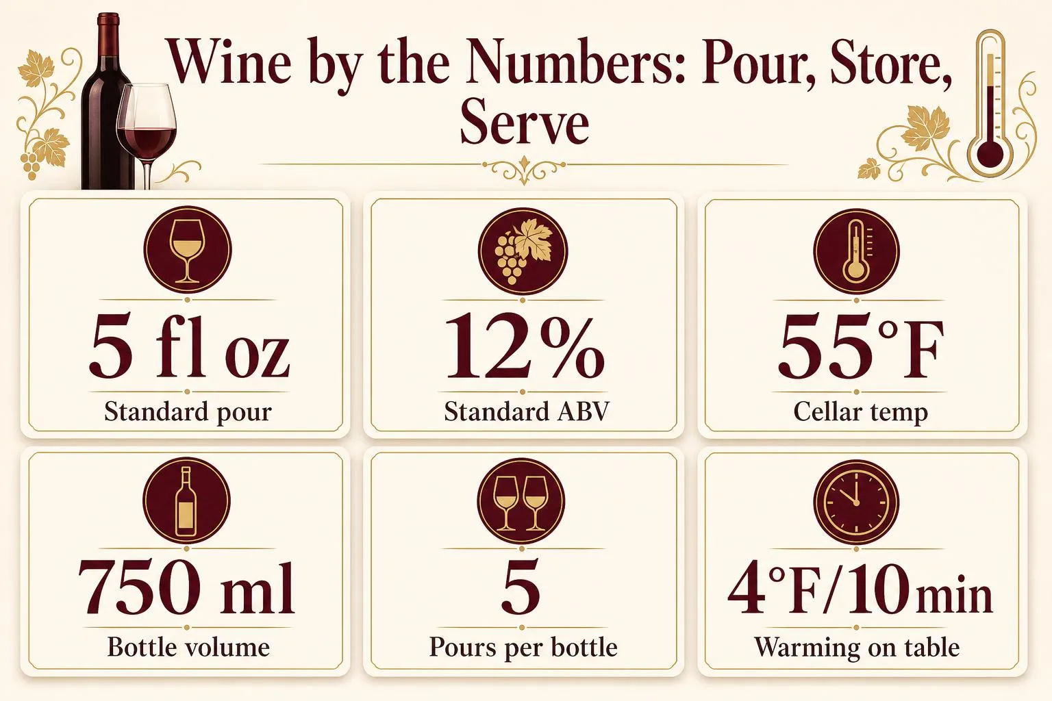 Wine by the Numbers: Pour, Store, Serve — key facts at a glance