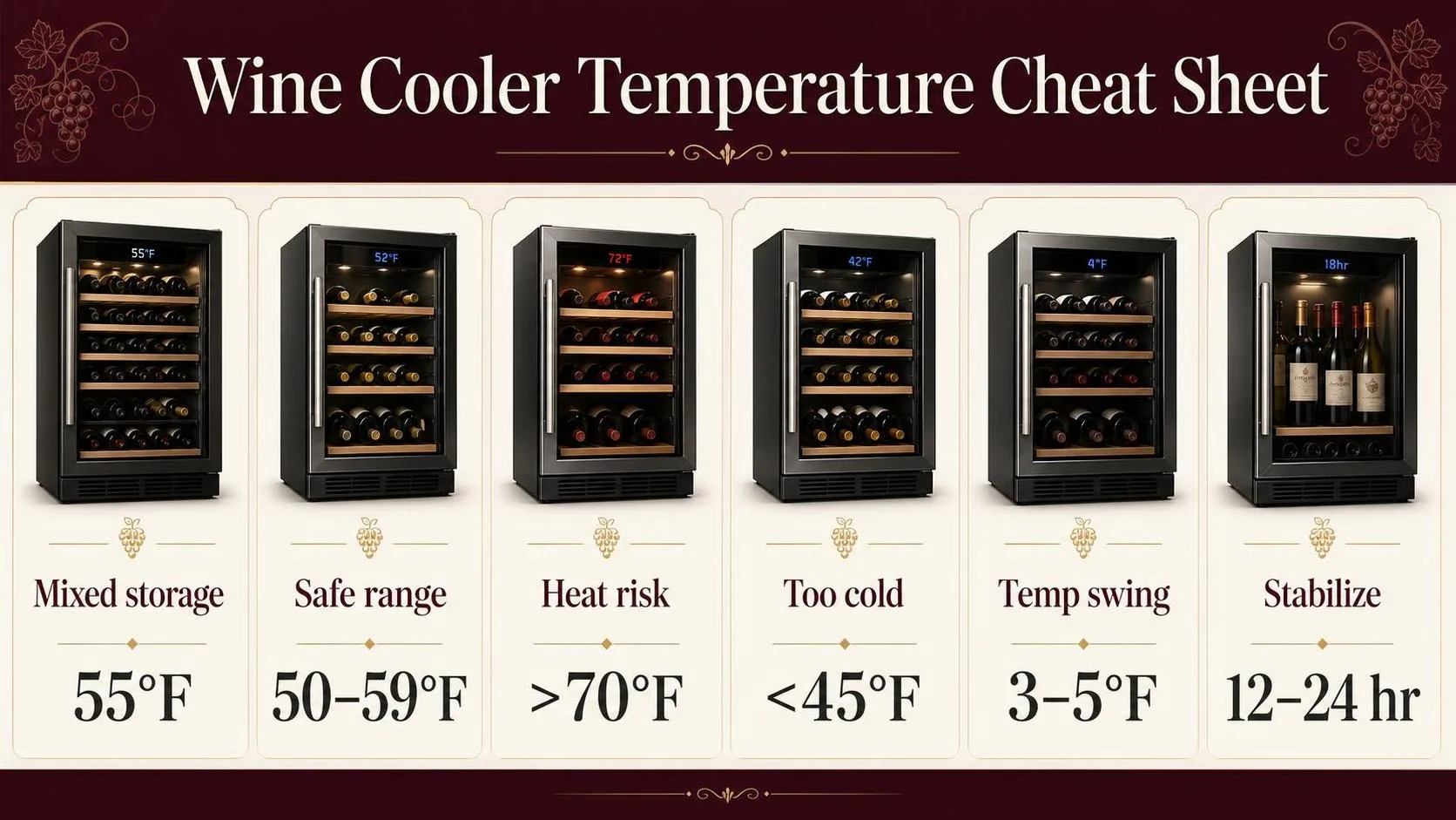 Wine Cooler Temperature Cheat Sheet — key facts at a glance