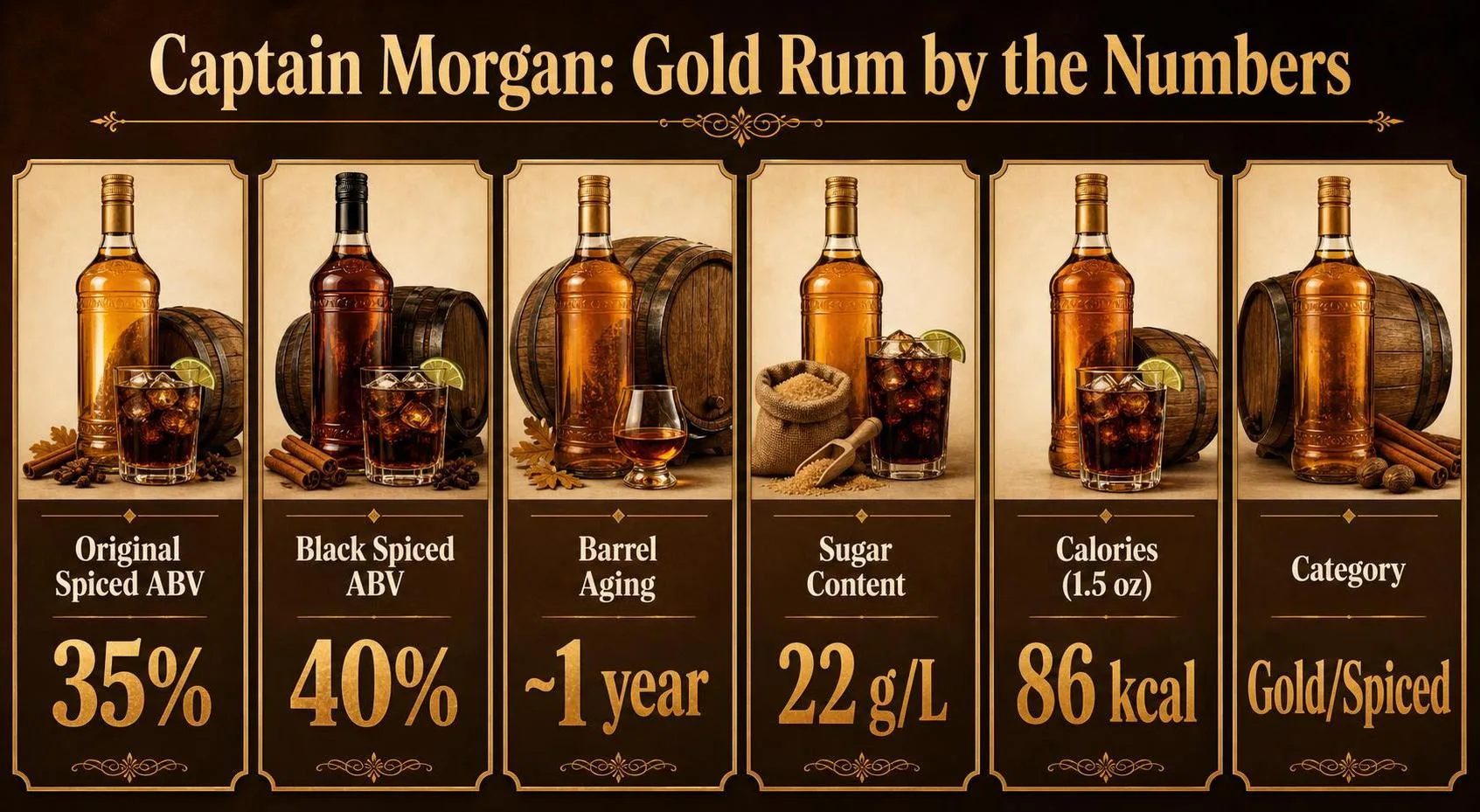 Is Captain Morgan Dark Or Light Rum? 1 Captain Morgan: Gold Rum by the Numbers — key facts at a glance
