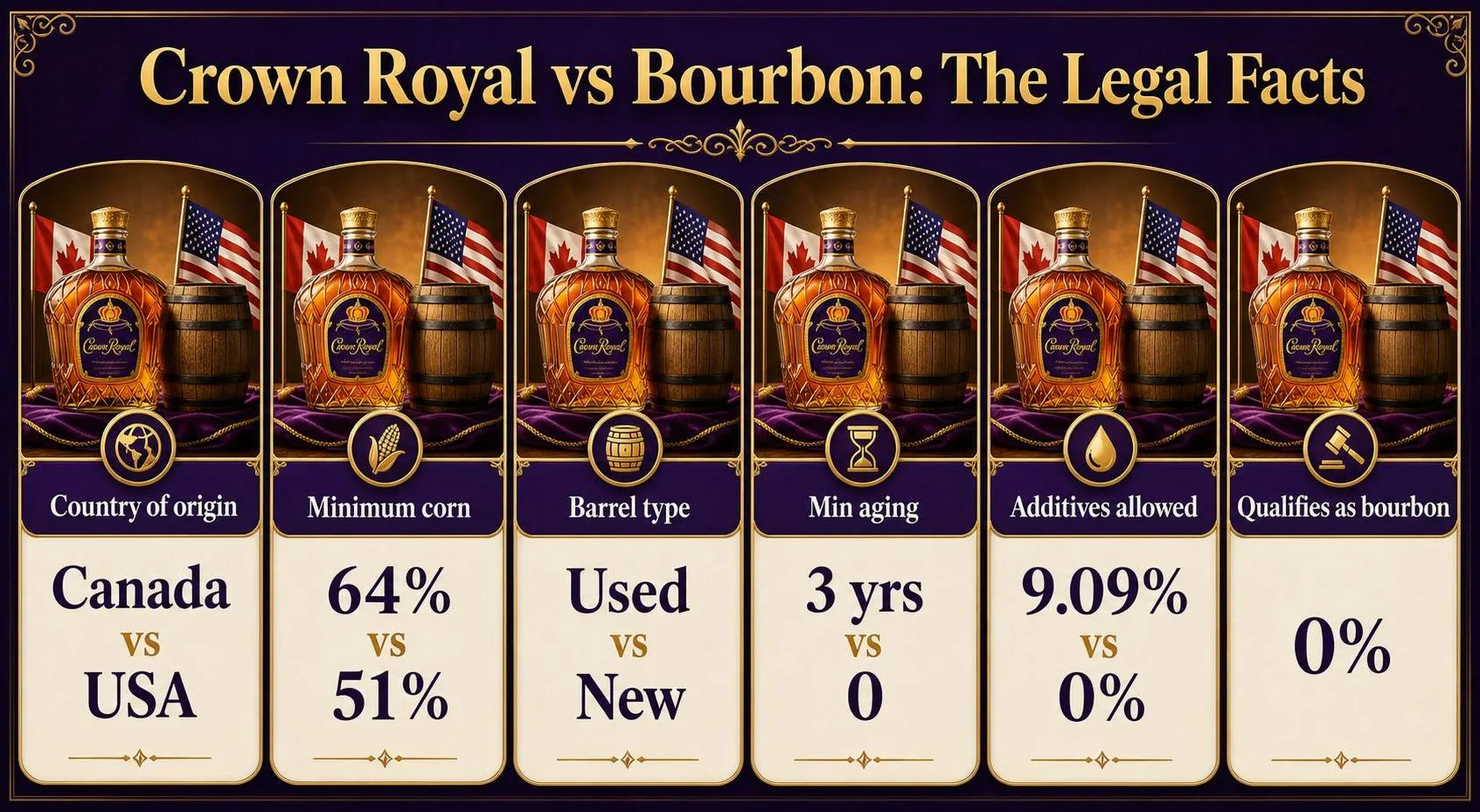 Is Crown Royal Bourbon Or Not? 1 Crown Royal vs Bourbon: The Legal Facts — key facts at a glance