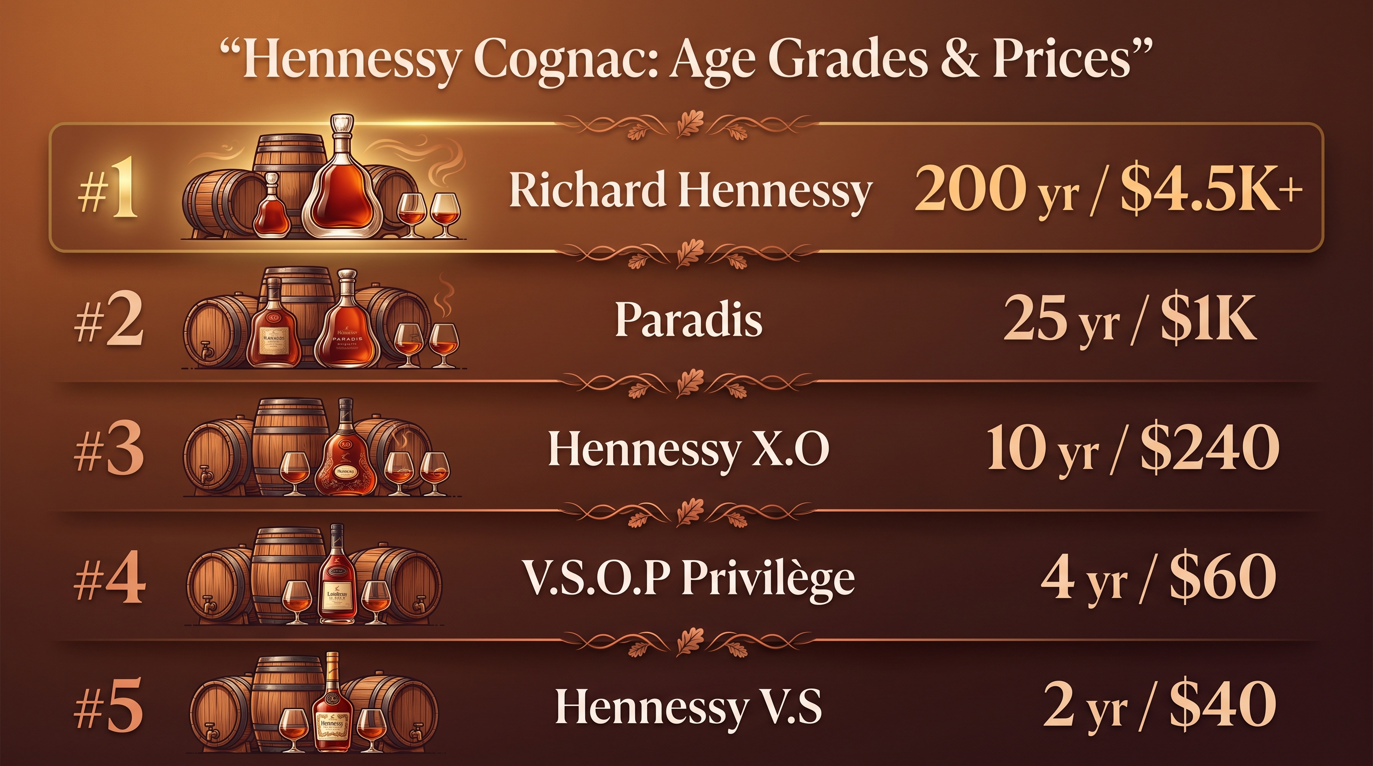 Hennessy Cognac: Age Grades & Prices — key facts at a glance