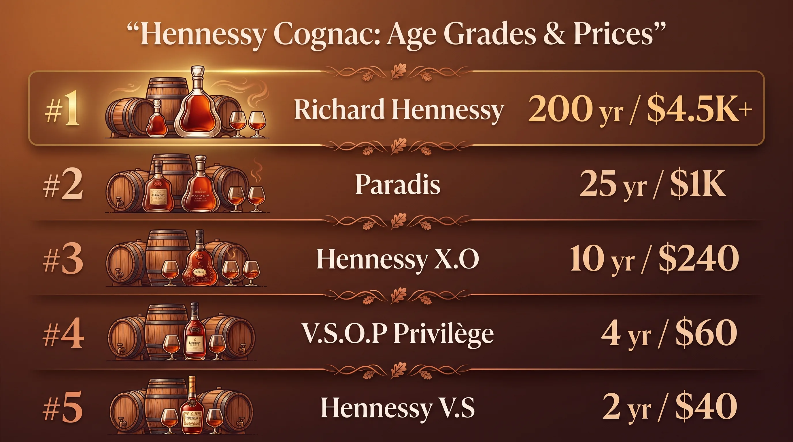 Hennessy Cognac: Age Grades & Prices — key facts at a glance